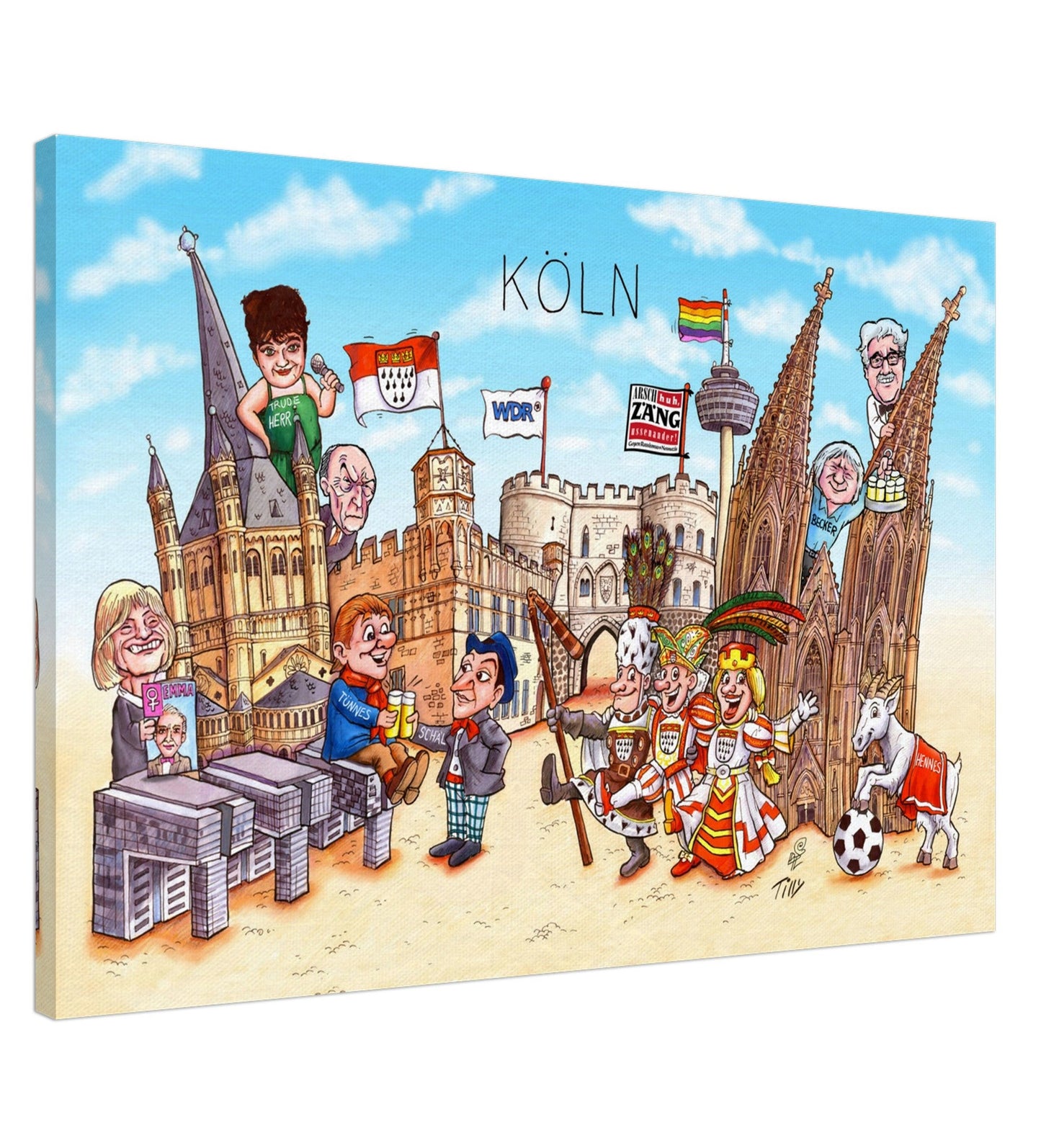 Hochwertige Leinwand mit humorvollem Köln-Motiv – perfekt für Karnevalsfans.