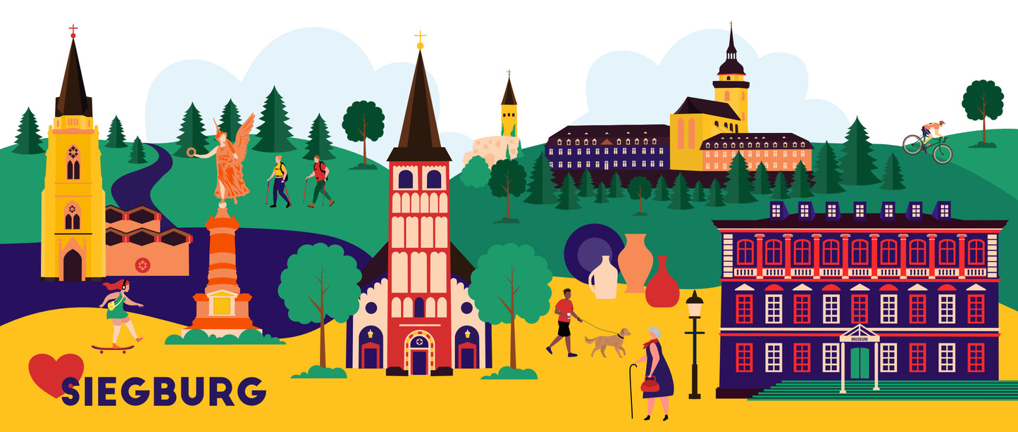 Siegburg Motiv mit allen Wahrzeichen von Stadtkind Souvenir