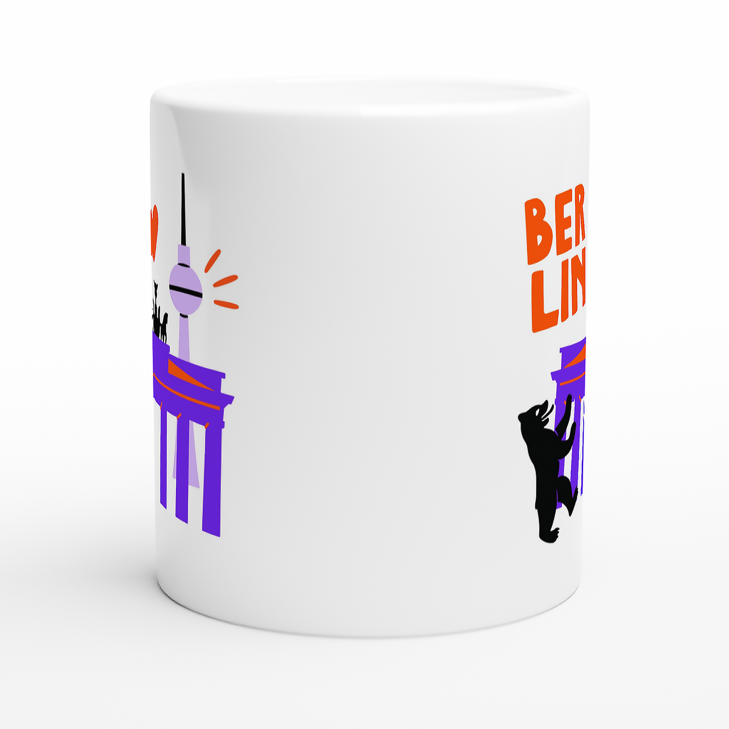 Moderne Souvenir Tasse Berlin mit violett-orangefarbenem Motiv