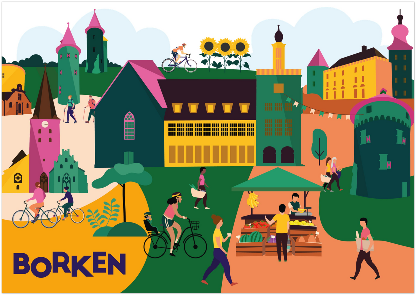 Modernes Borken-Poster mit detailreicher Stadtansicht – ideal als Geschenk oder Wanddeko