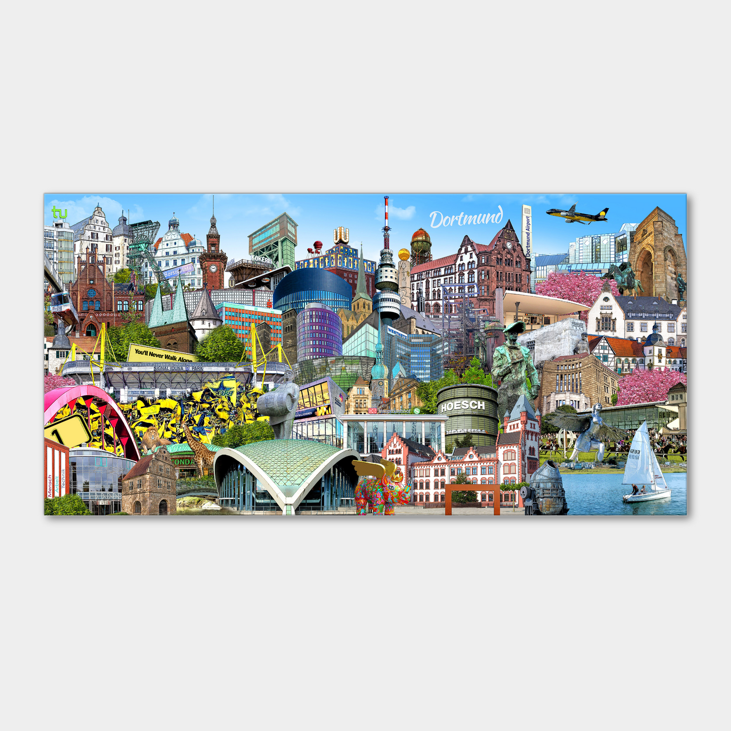 ochwertige Leinwand mit detailreicher Dortmund-Collage.