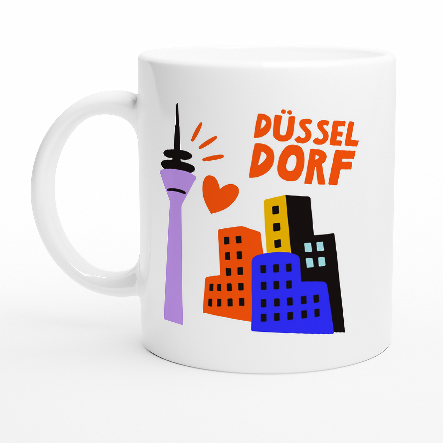 Keramiktasse mit urbanem Design aus Düsseldorf – Rheinturm & MedienHafen