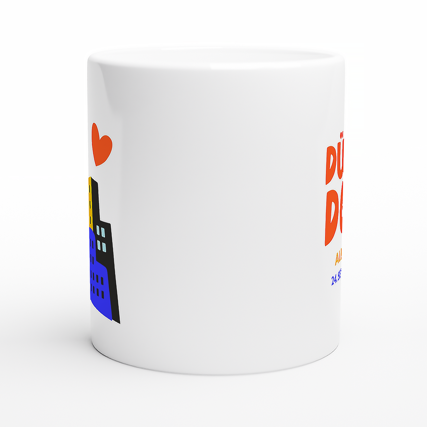 Design-Tasse mit Rheinturm, Seitenansicht.