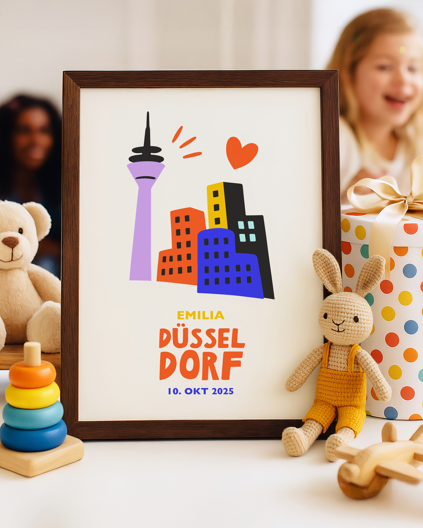 Wandbild Düsseldorf mit Datum – Geschenkidee zur Geburt oder zum Umzug