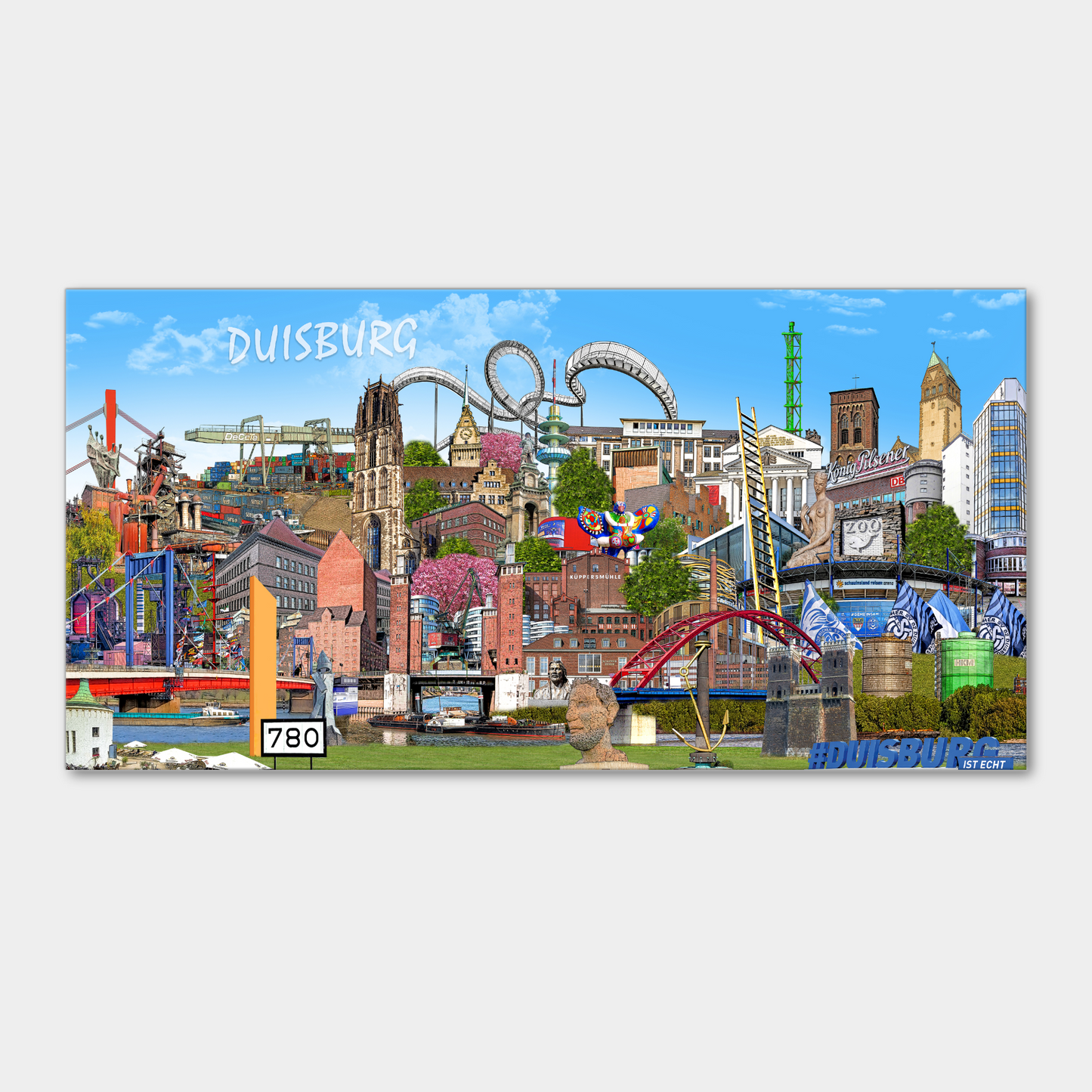 Hochwertige Leinwand mit detailreicher Duisburg-Collage.