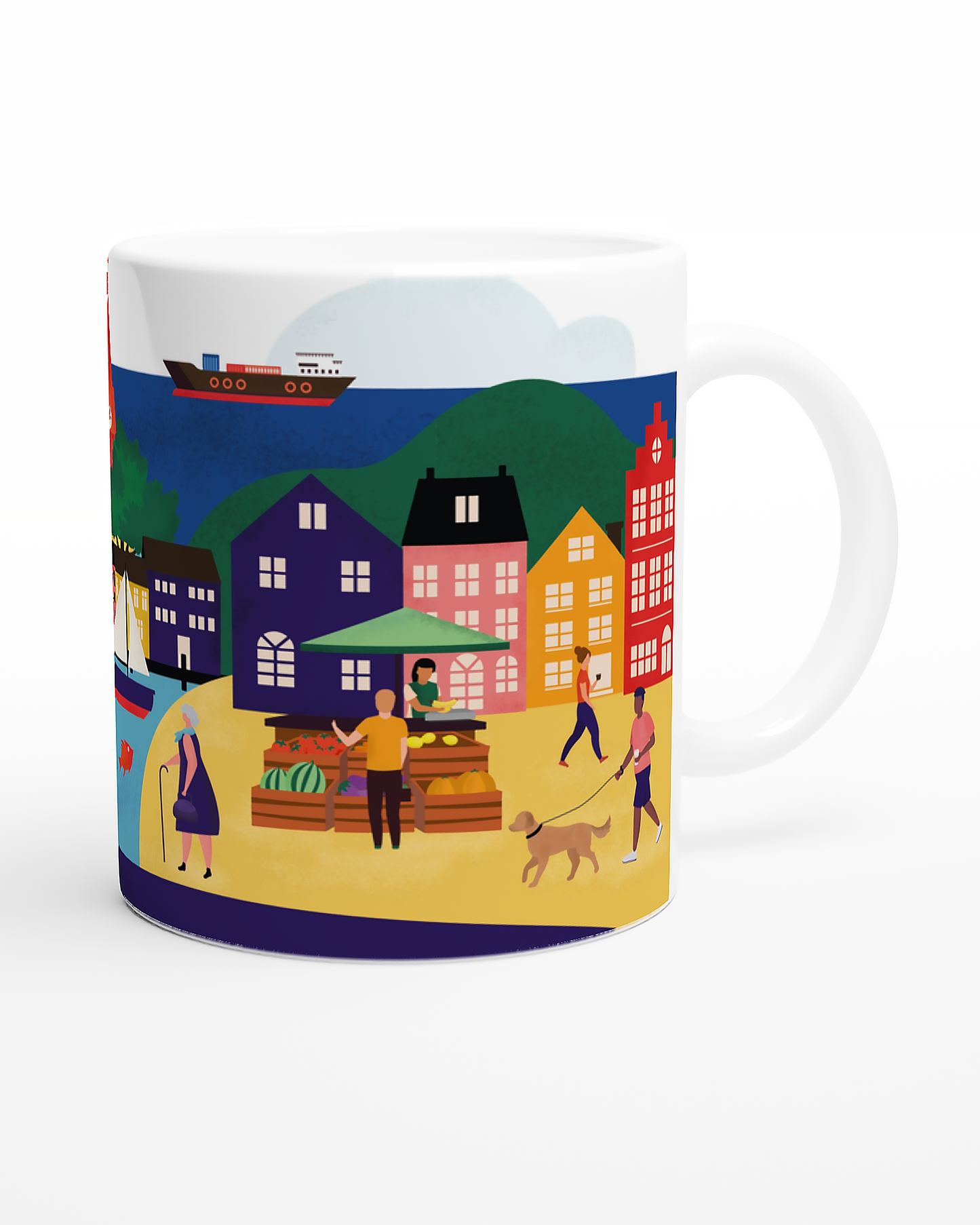 Flensburg-Tasse mit maritimen Motiven – perfektes Souvenir oder Geschenk.