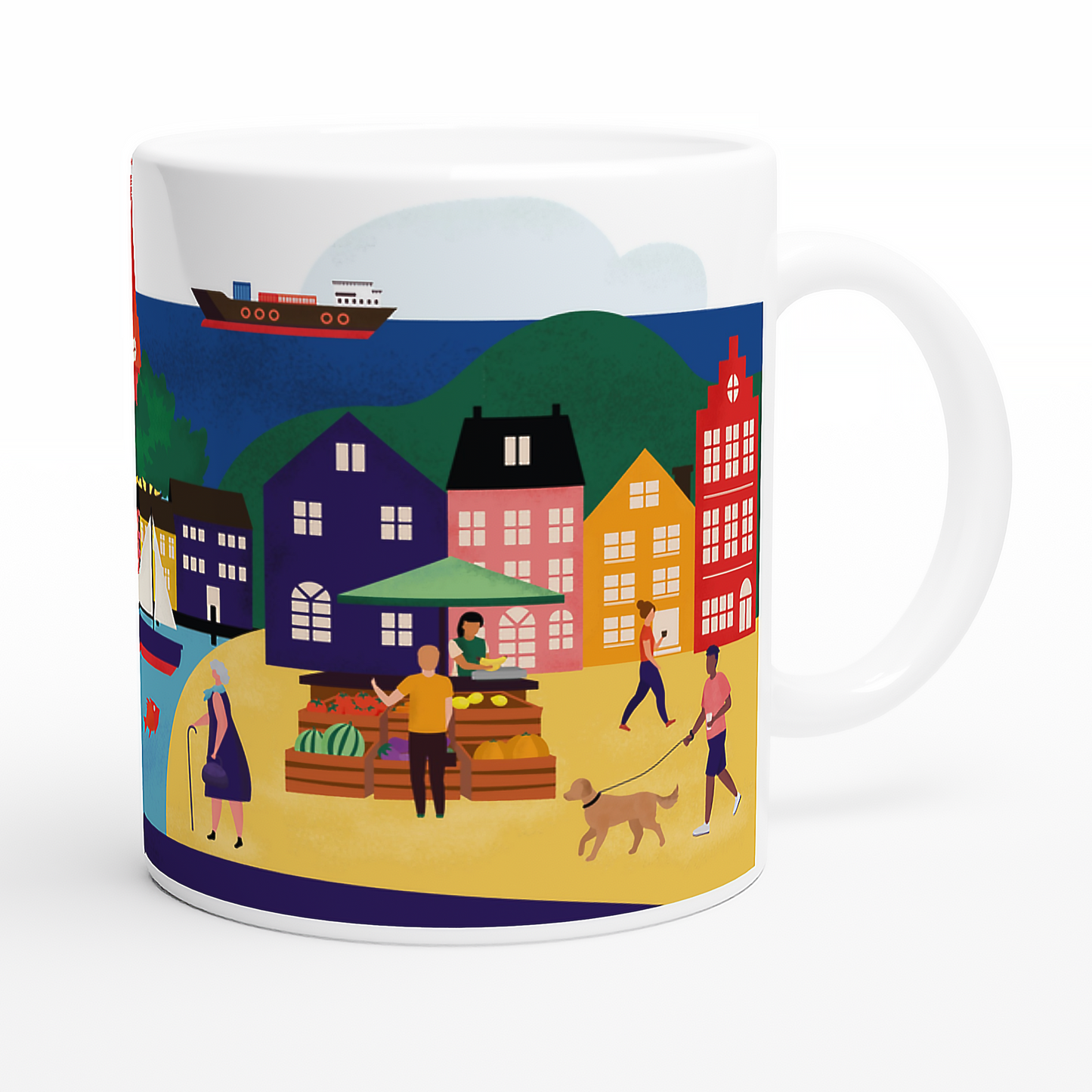 Flensburg-Tasse mit maritimen Motiven – perfektes Souvenir oder Geschenk.