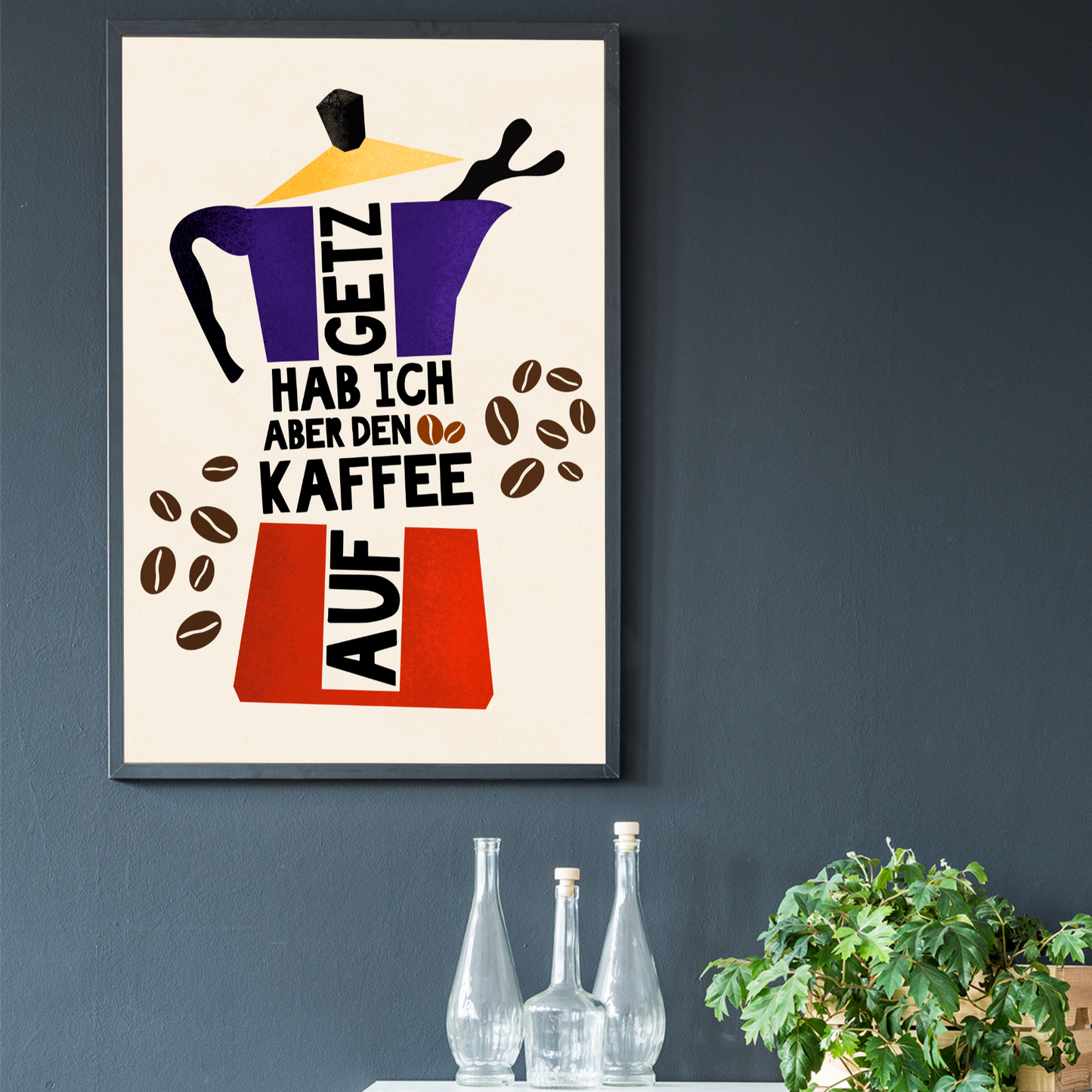 Dekoratives Poster für Küche oder Büro mit ausdrucksstarkem Kaffee-Design.