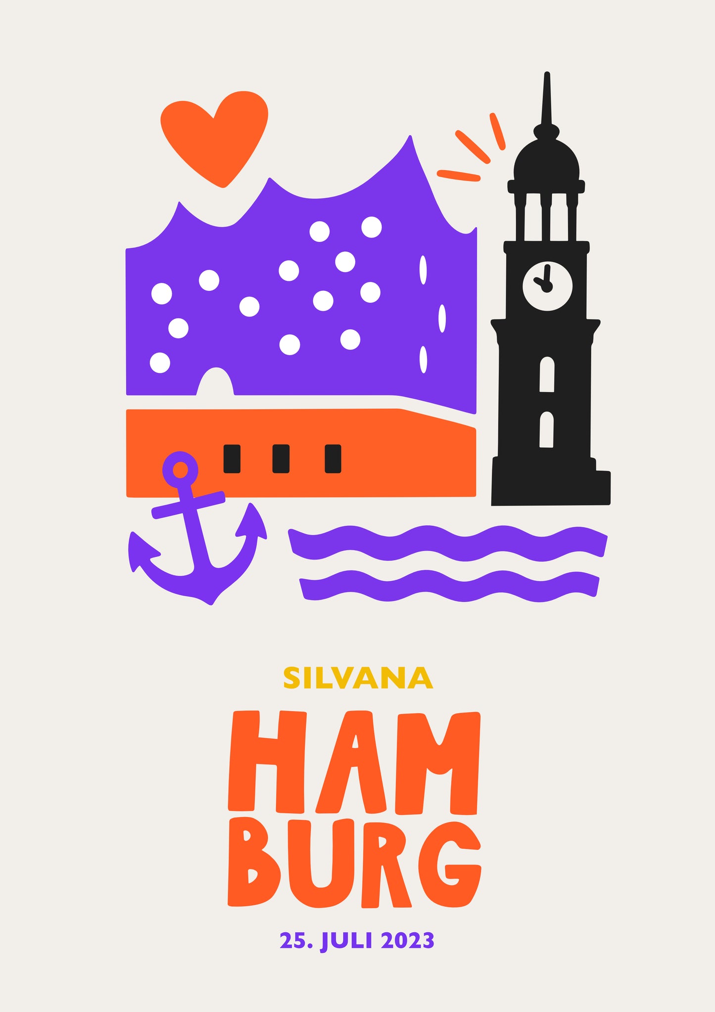 Stadtposter mit Herz, Anker und Wellen im Scandi-Stil