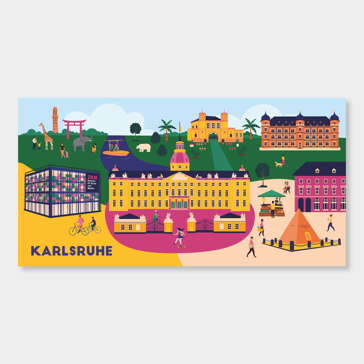 Leinwand Kunst Karlsruhe mit Schloss, Marktplatz & Botanischem Garten