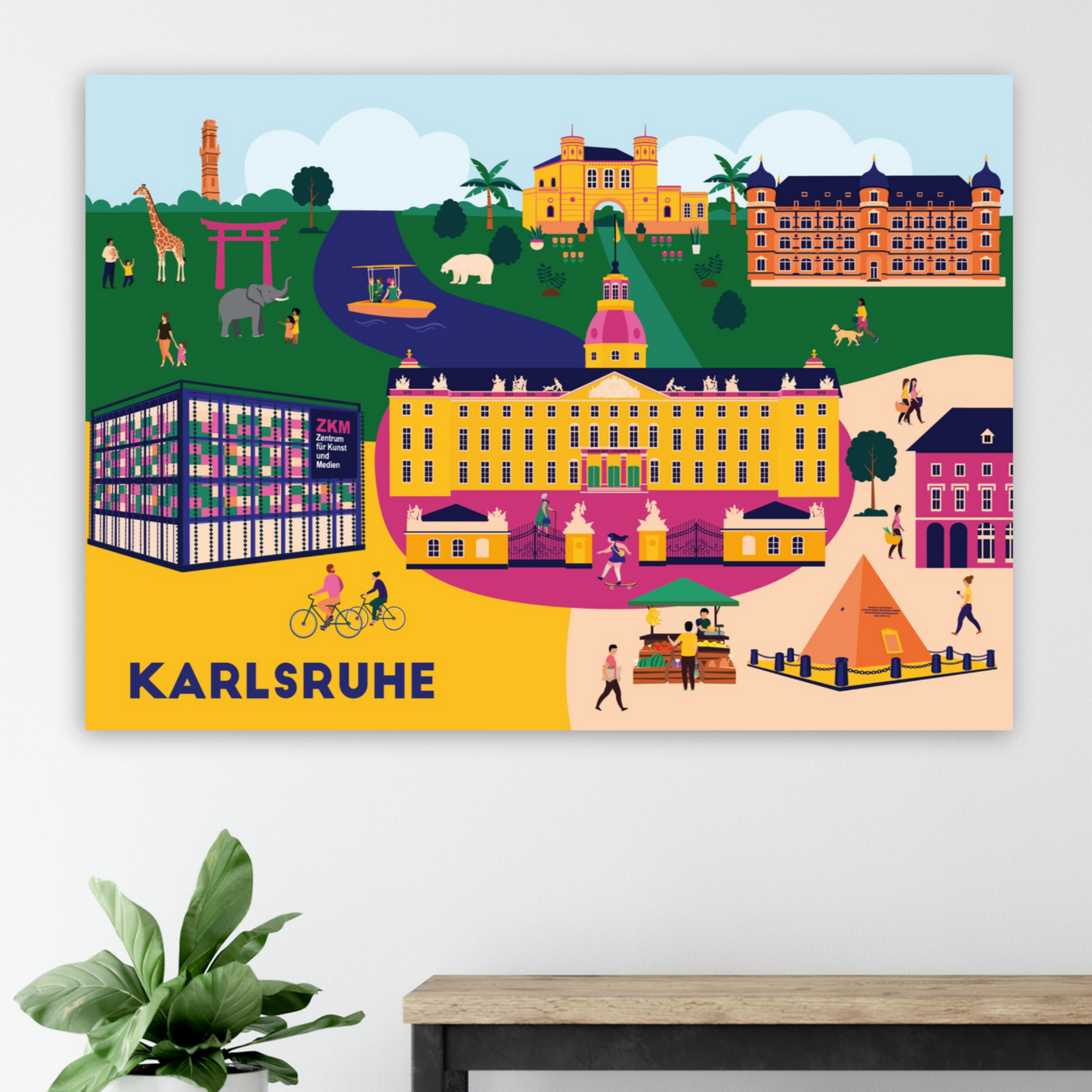 Stadtbild Karlsruhe als farbenfrohes Wandbild