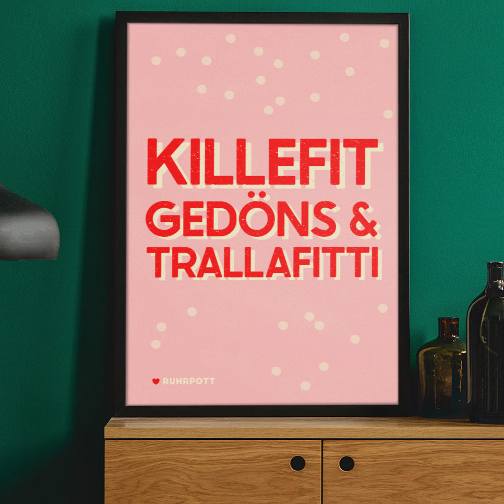 Minimalistisches Ruhrpott-Poster mit typischen Dialektbegriffen in kräftigen Farben.