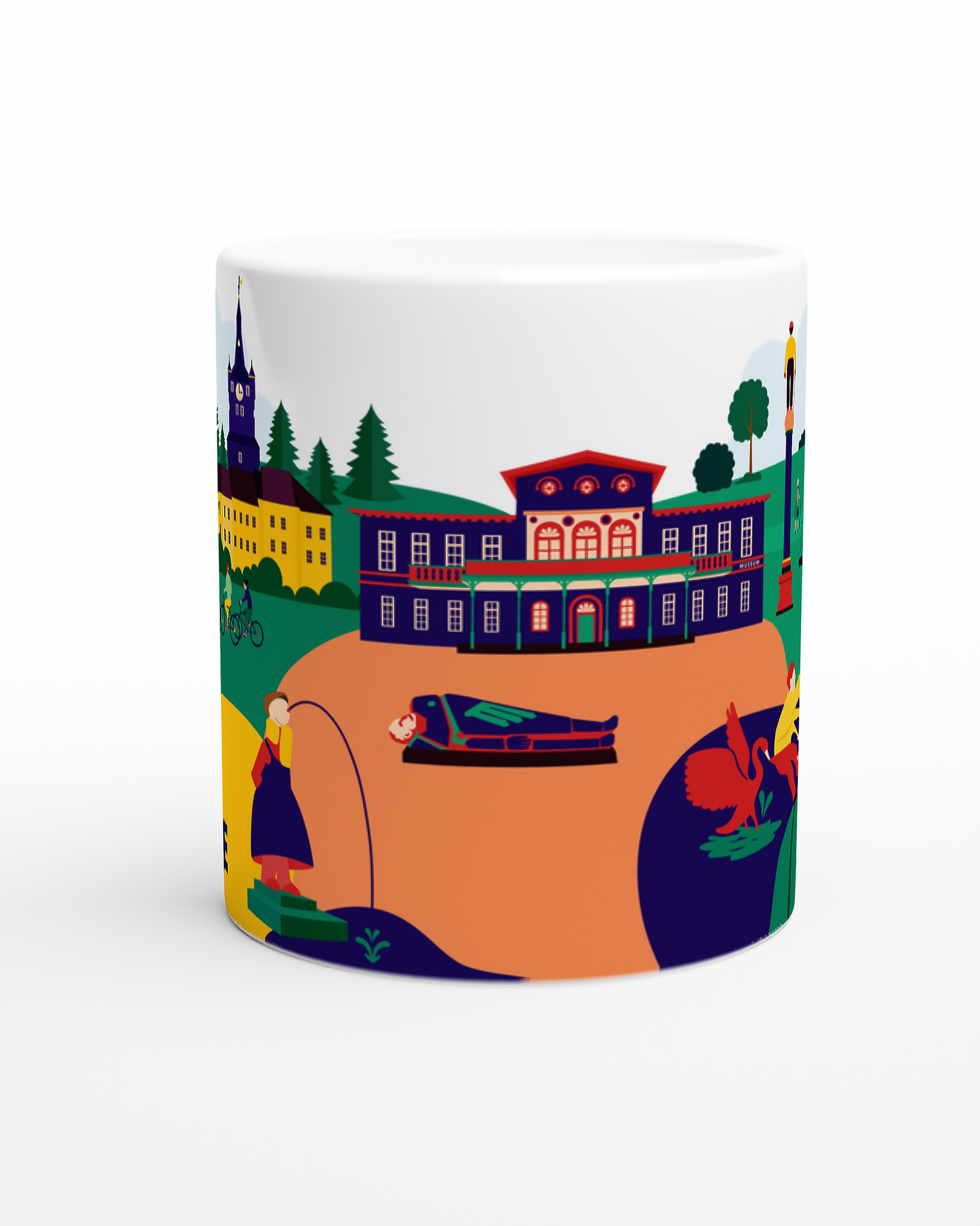 Kleve Keramiktasse mit Amphitheater und Kurhaus Illustration