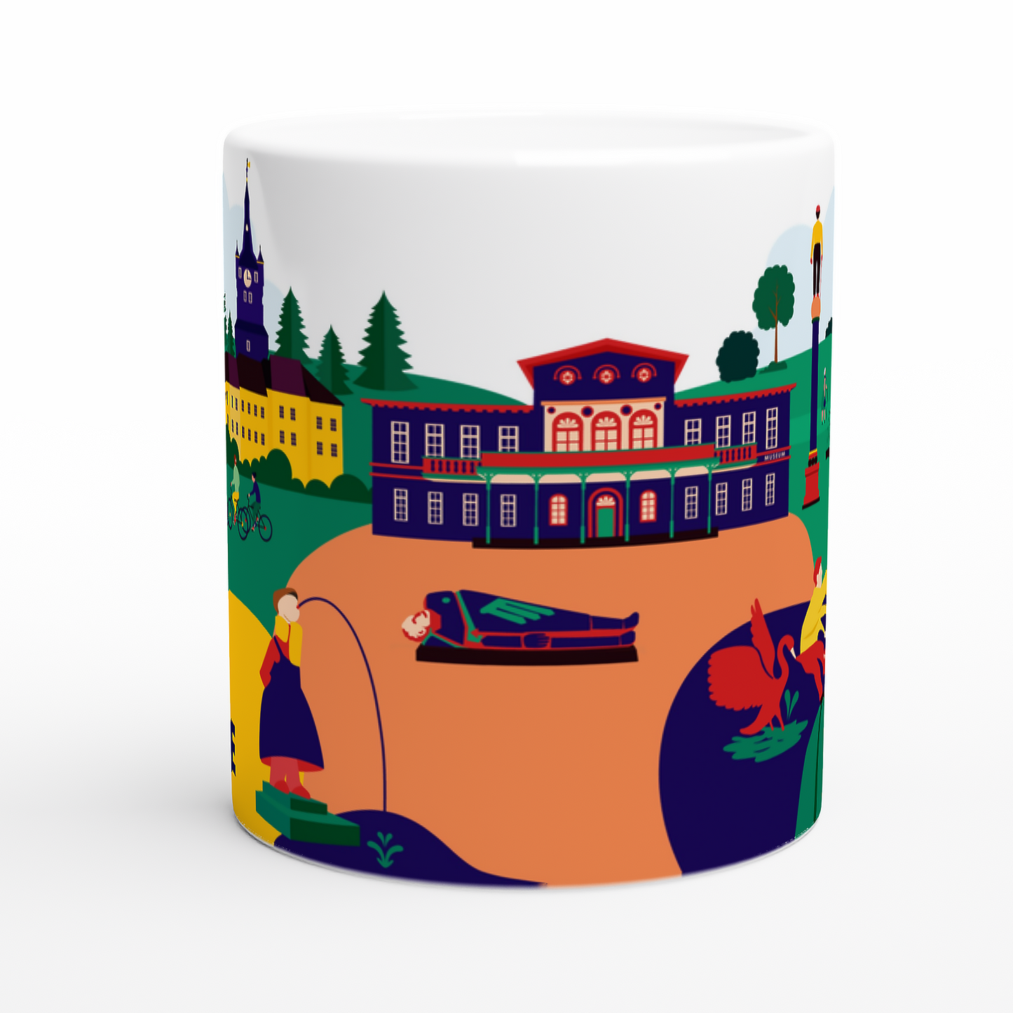 Kleve Keramiktasse mit Amphitheater und Kurhaus Illustration