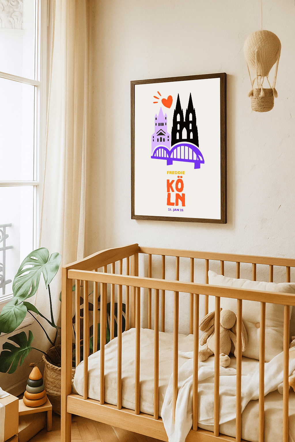 Moderne Wandkunst Köln mit individueller Beschriftung zur Geburt.
