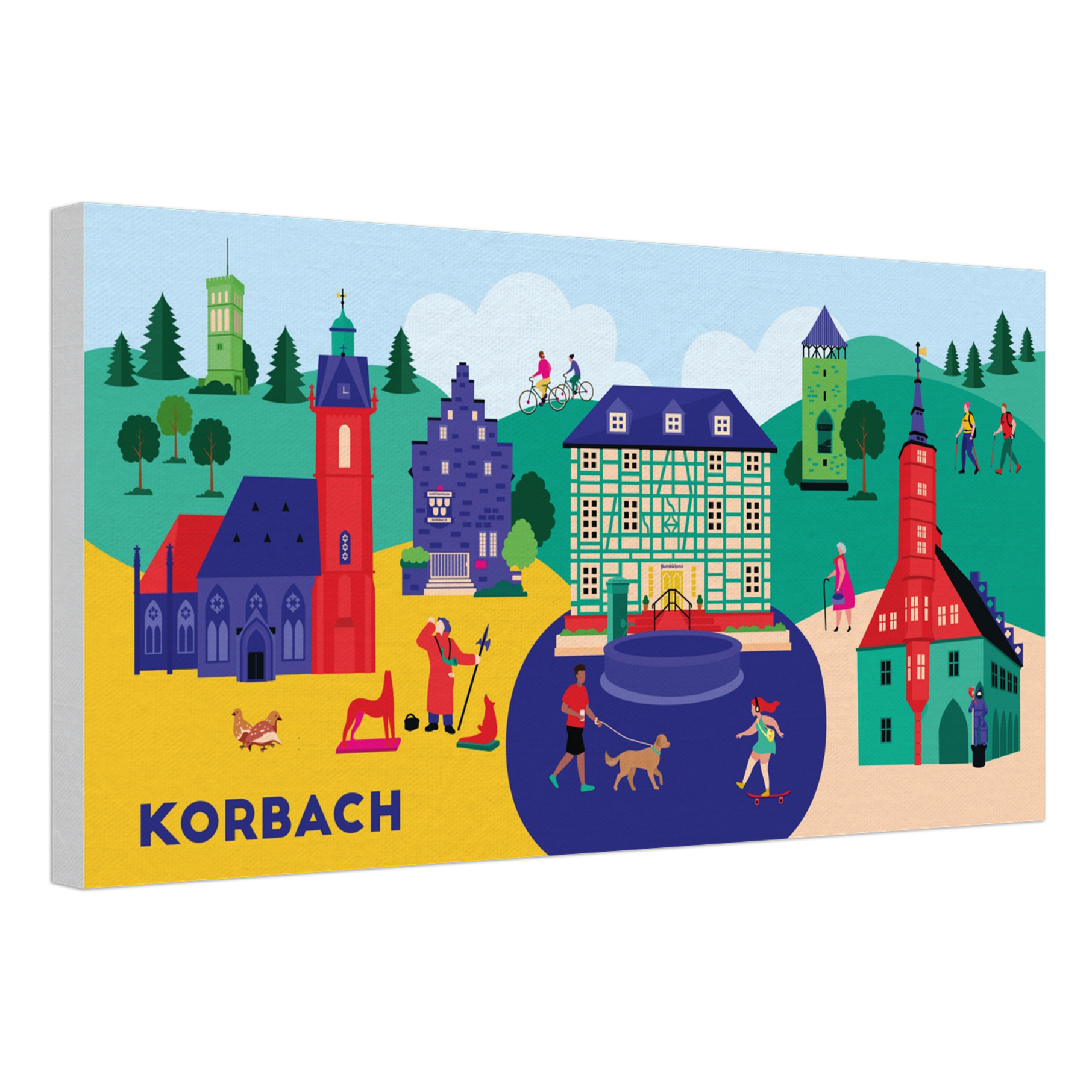 Wandbild Korbachmit Kilianskirche, Rathaus & Tylenturm als Kunst auf Leinwand