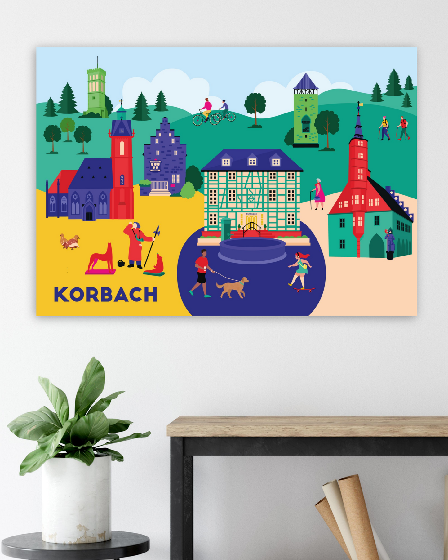 Grafisches Poster mit Korbachs Sehenswürdigkeiten als Kunstdruck