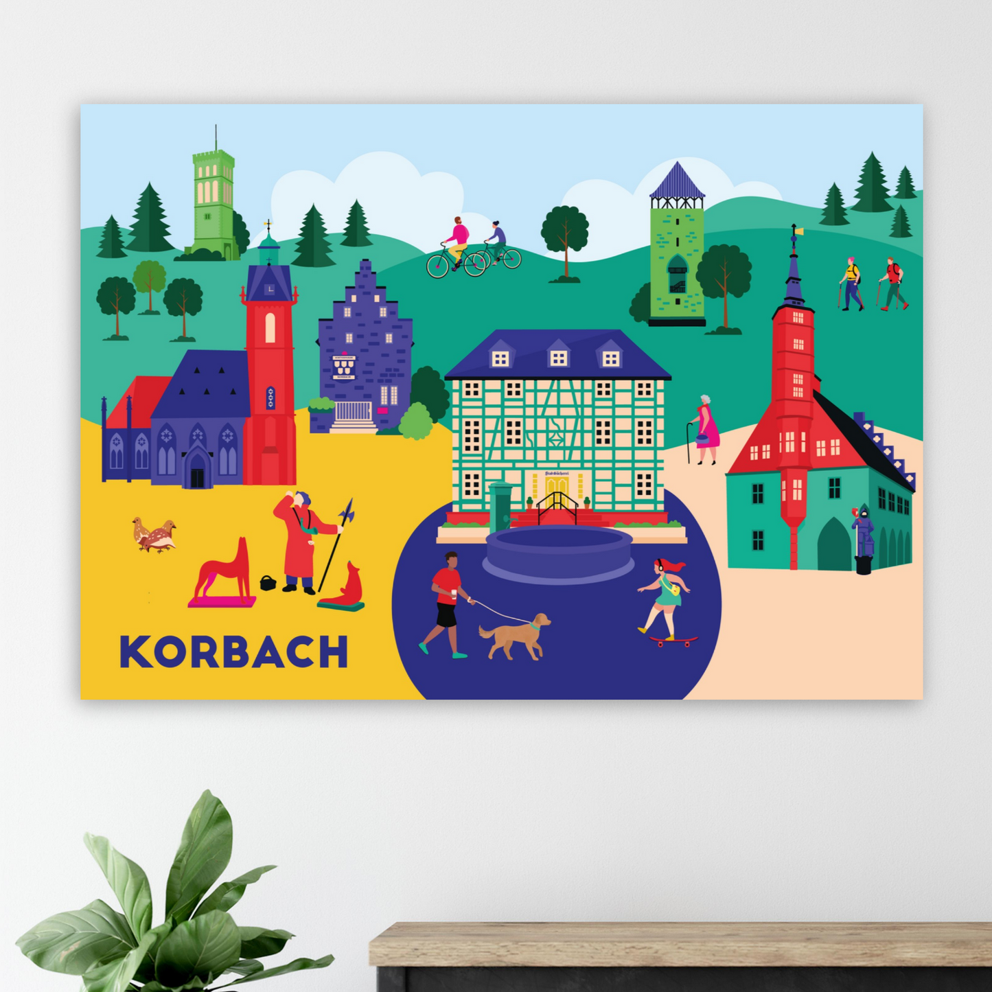 Grafisches Poster mit Korbachs Sehenswürdigkeiten als Kunstdruck