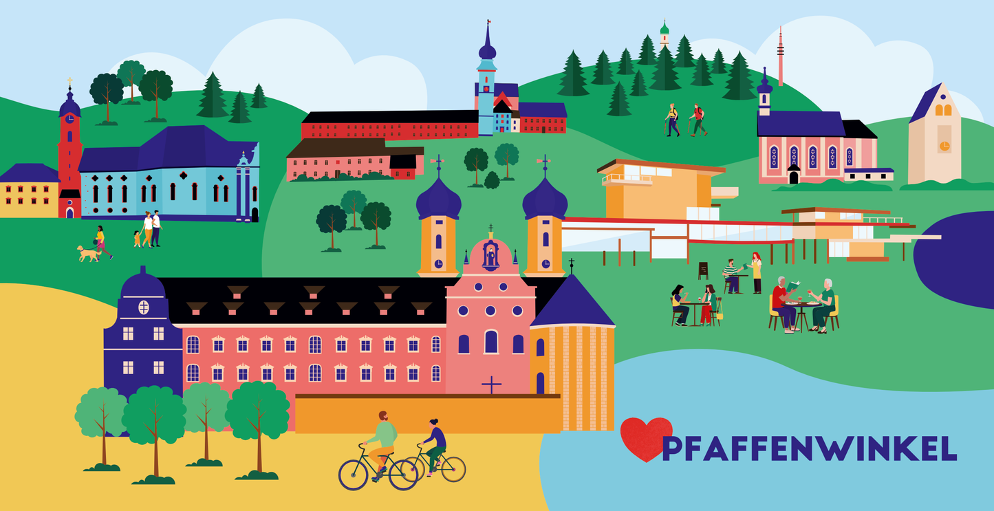 Kloster-Illustration als Wandkunst aus dem Münchner Umland
