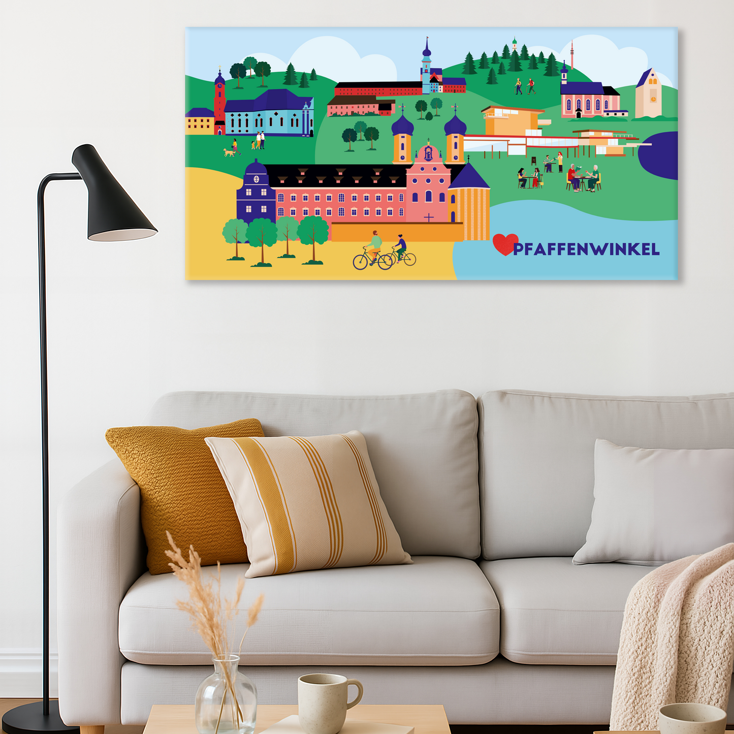 Buntes Bayern-Wandbild mit Kloster Rottenbuch und Hoher Peißenberg