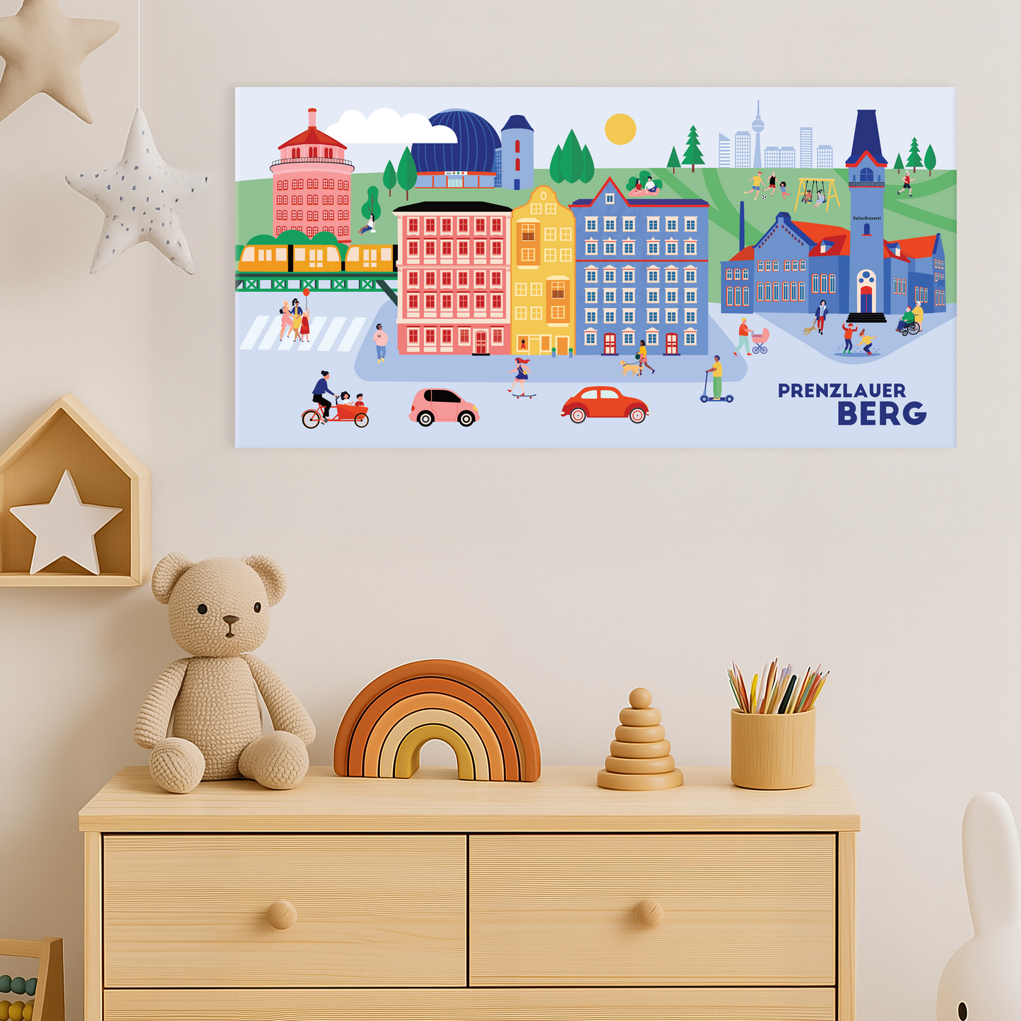 Leinwand mit Prenzlauer Berg Illustration für Kinderzimmer