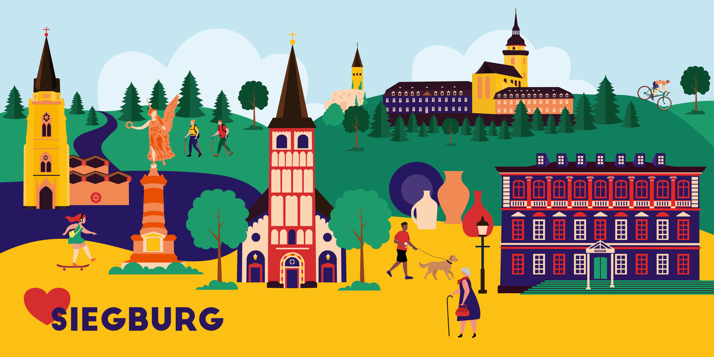Minimalistische Illustration von Siegburg mit Wahrzeichen