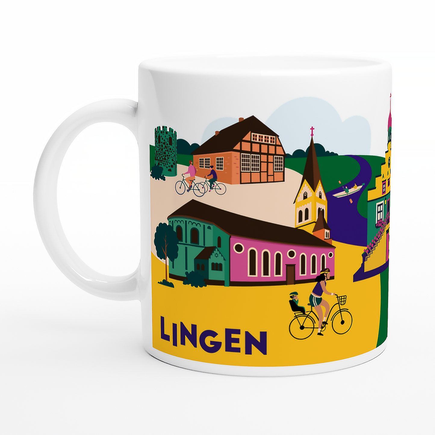 Lingen Tasse mit Illustrationen vom Rathaus, Wasserturm und Pulverturm