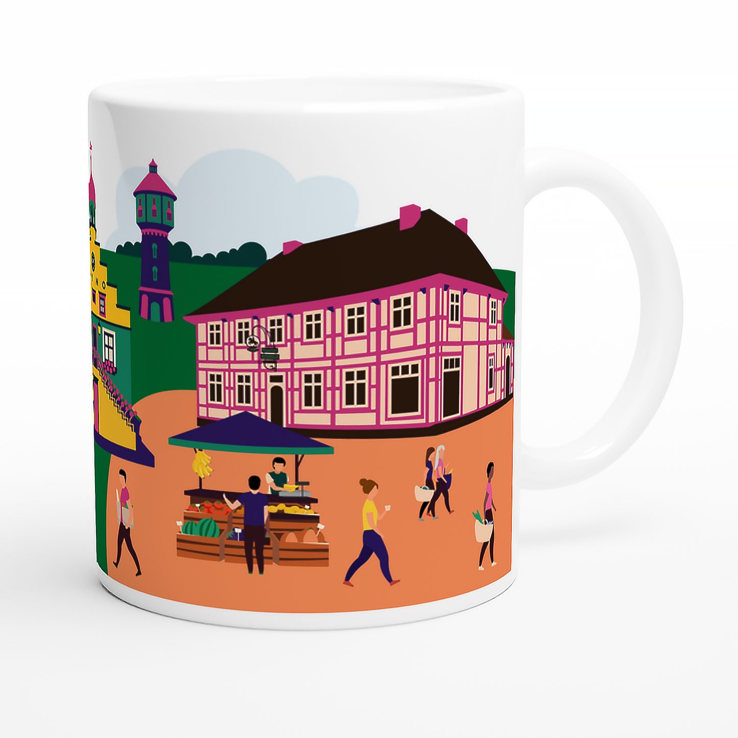Marktplatz-Motiv mit Alte Posthalterei und Kutscherhaus auf Lingen Tasse