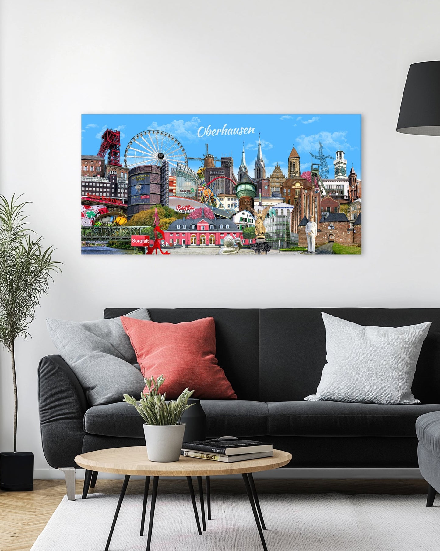 Moderne Wandkunst mit Sehenswürdigkeiten aus Oberhausen als Leinwanddruck.