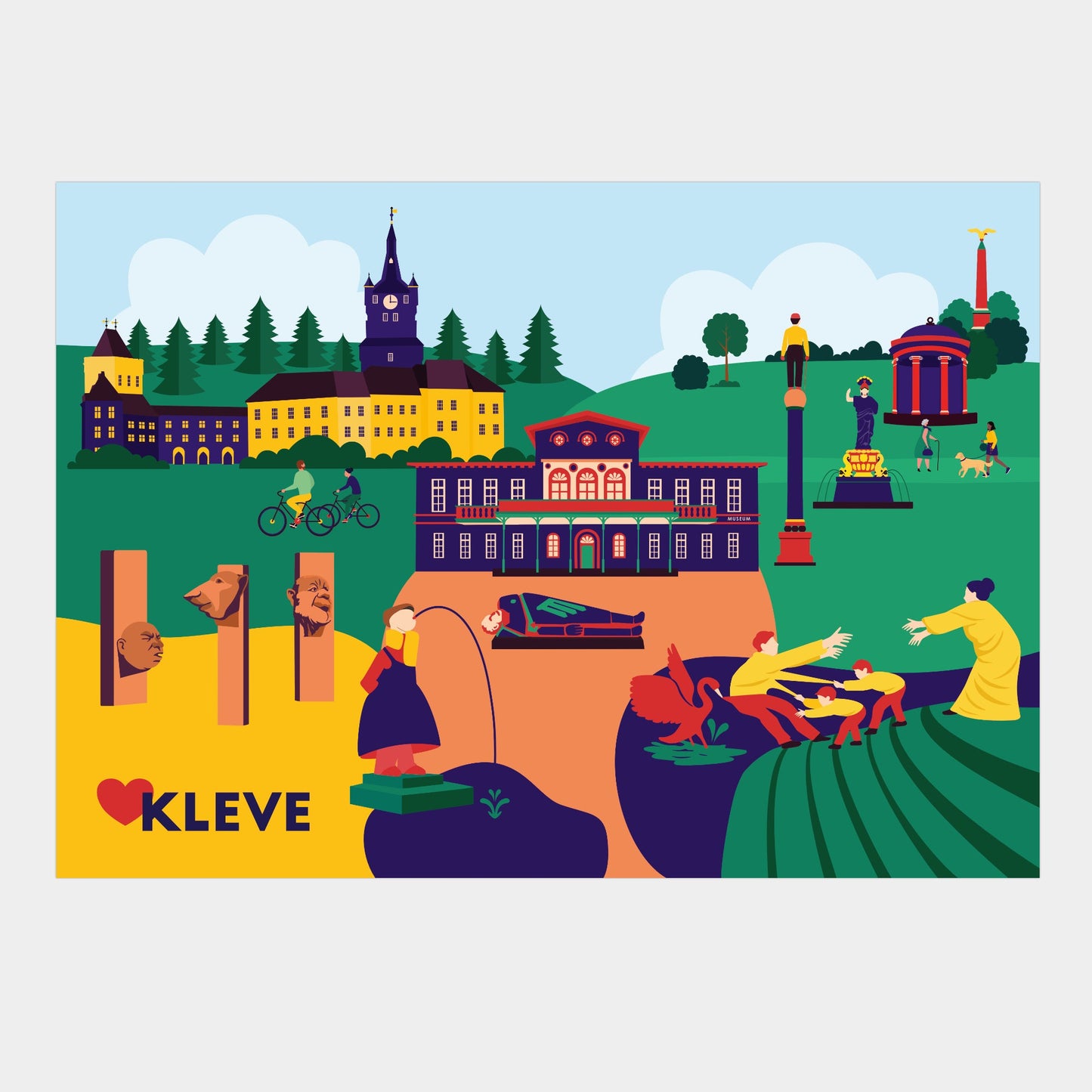 Poster Kleve mit Schwanenburg und Amphitheater als Wandkunst