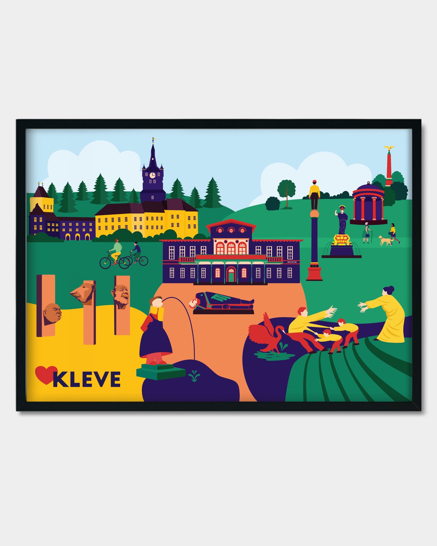 Farbenfroher Kunstdruck mit Motiven aus Kleve