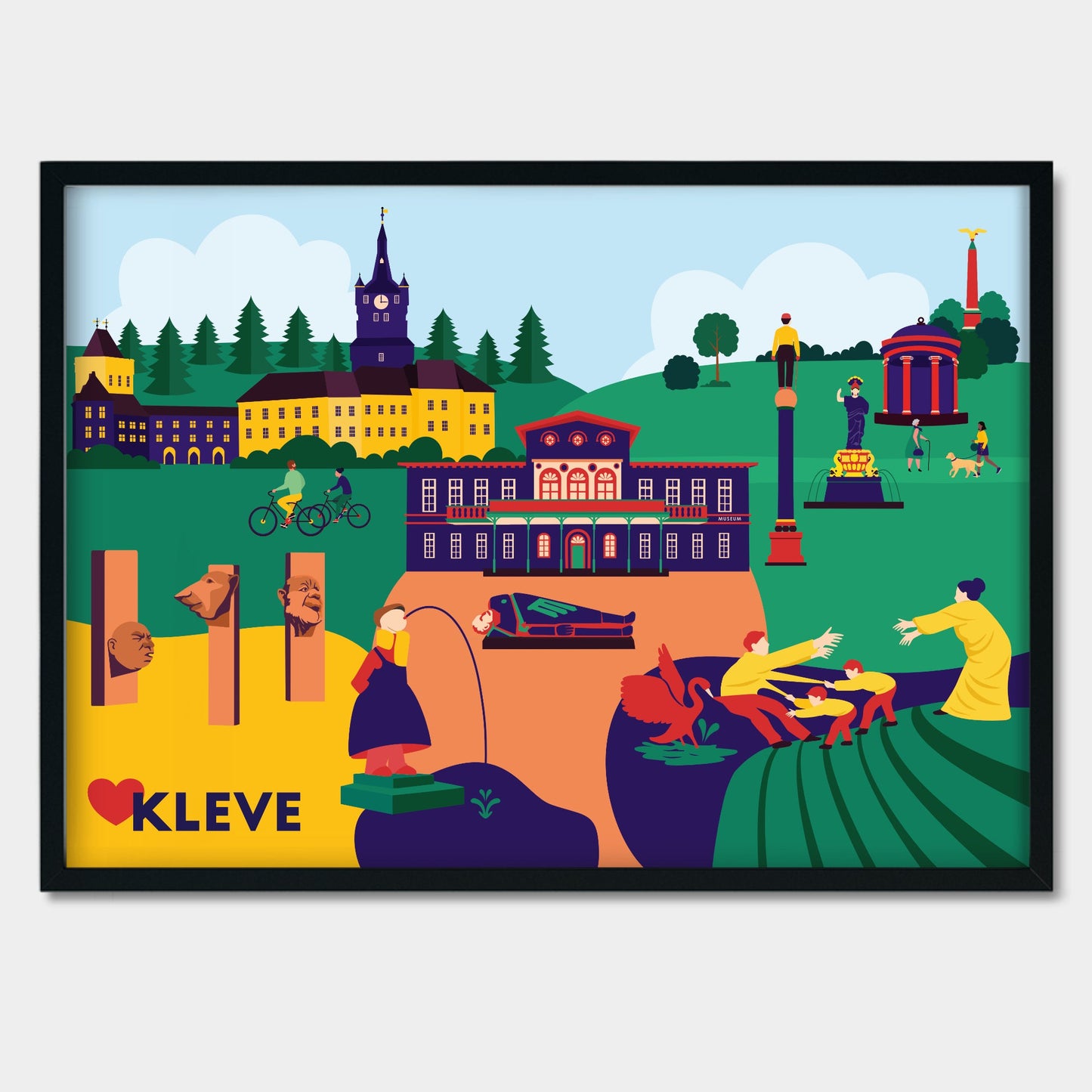 Farbenfroher Kunstdruck mit Motiven aus Kleve