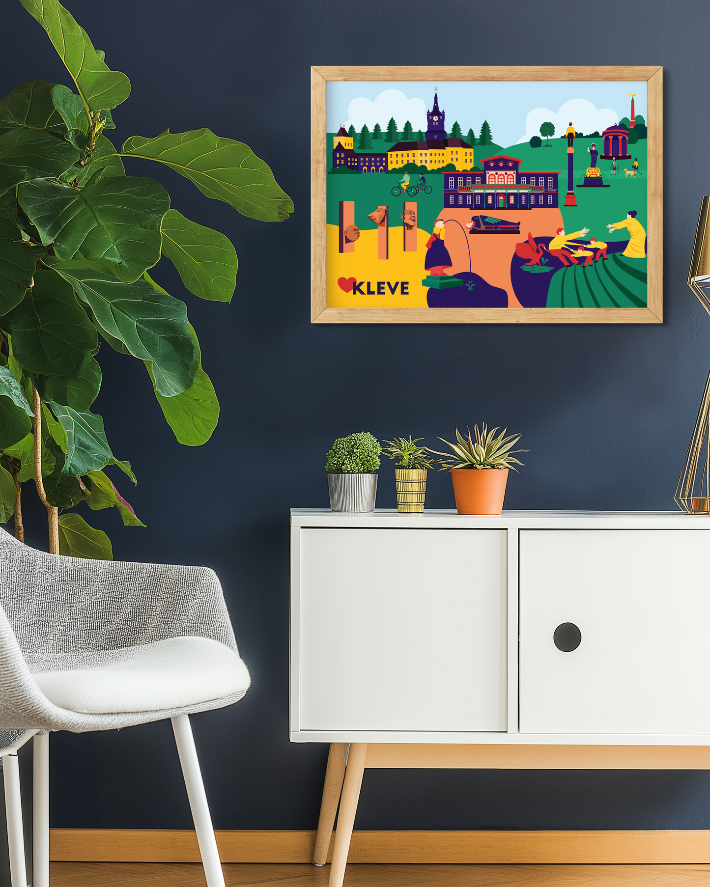 Kleve Stadtposter mit Wahrzeichen im modernen Illustrationsstil