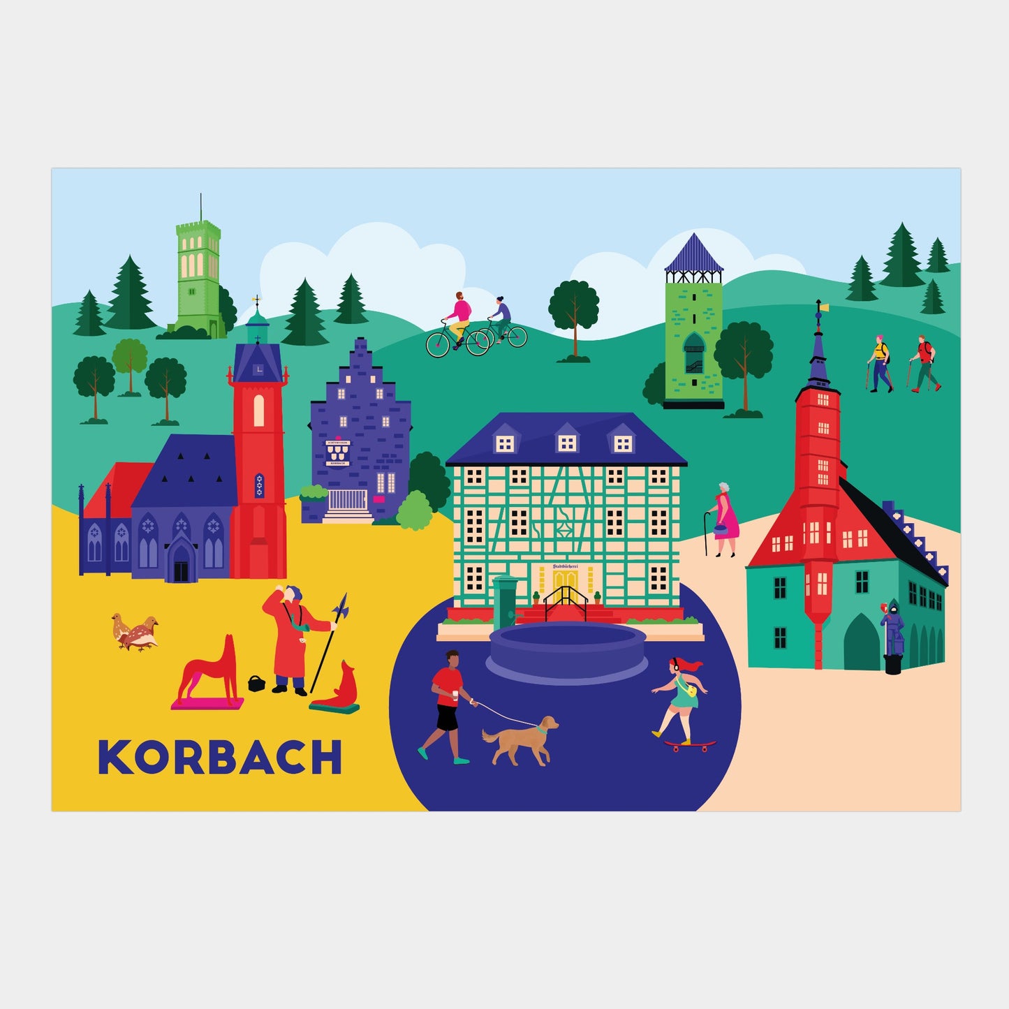 Korbach Poster mit Wahrzeichen im modernen Illustrationsstil