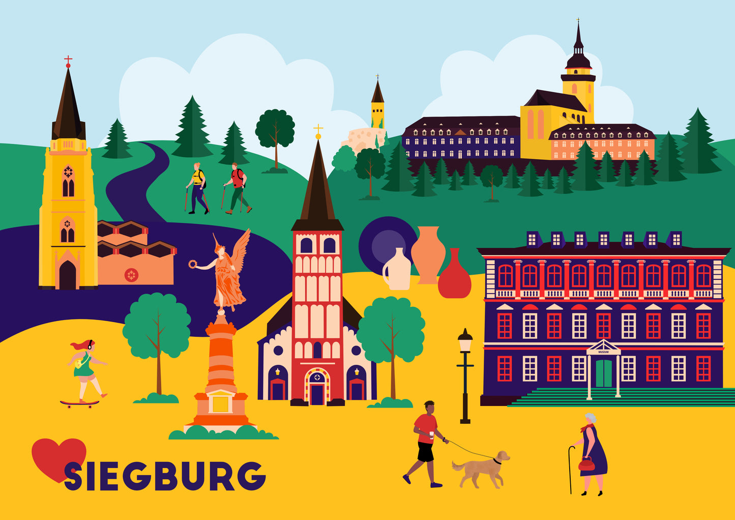 Moderne Siegburg Wandkunst im Flat-Design-Stil