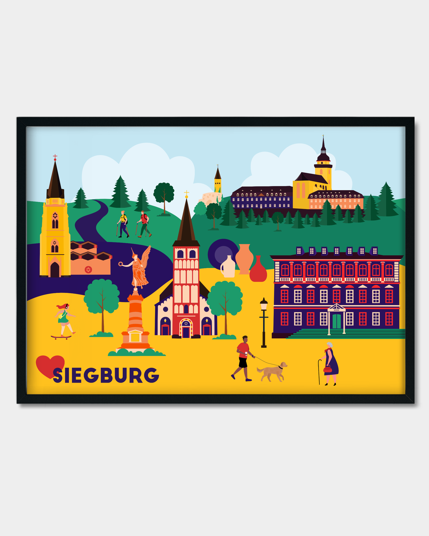 Illustration der Abtei Michaelsberg auf farbenfrohem Poster