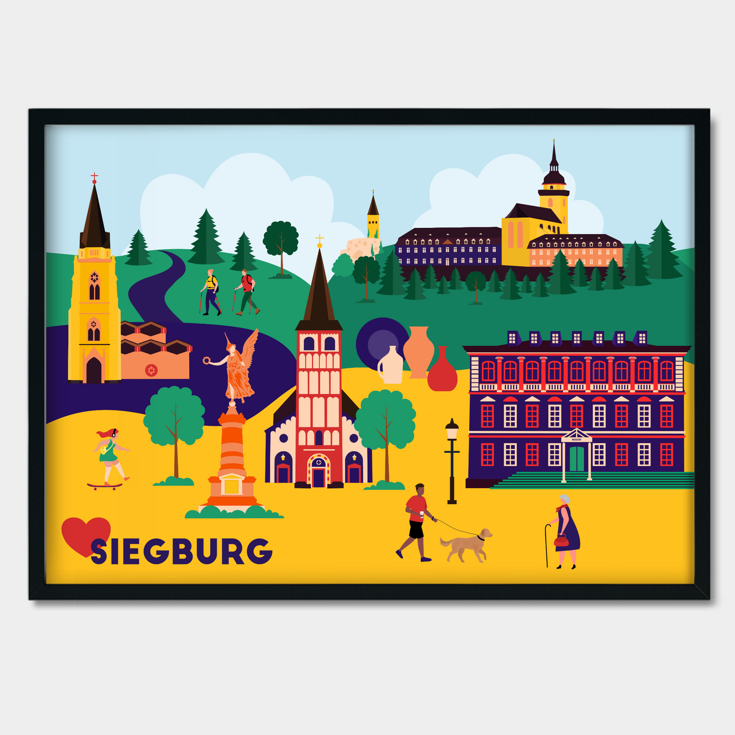 Illustration der Abtei Michaelsberg auf farbenfrohem Poster
