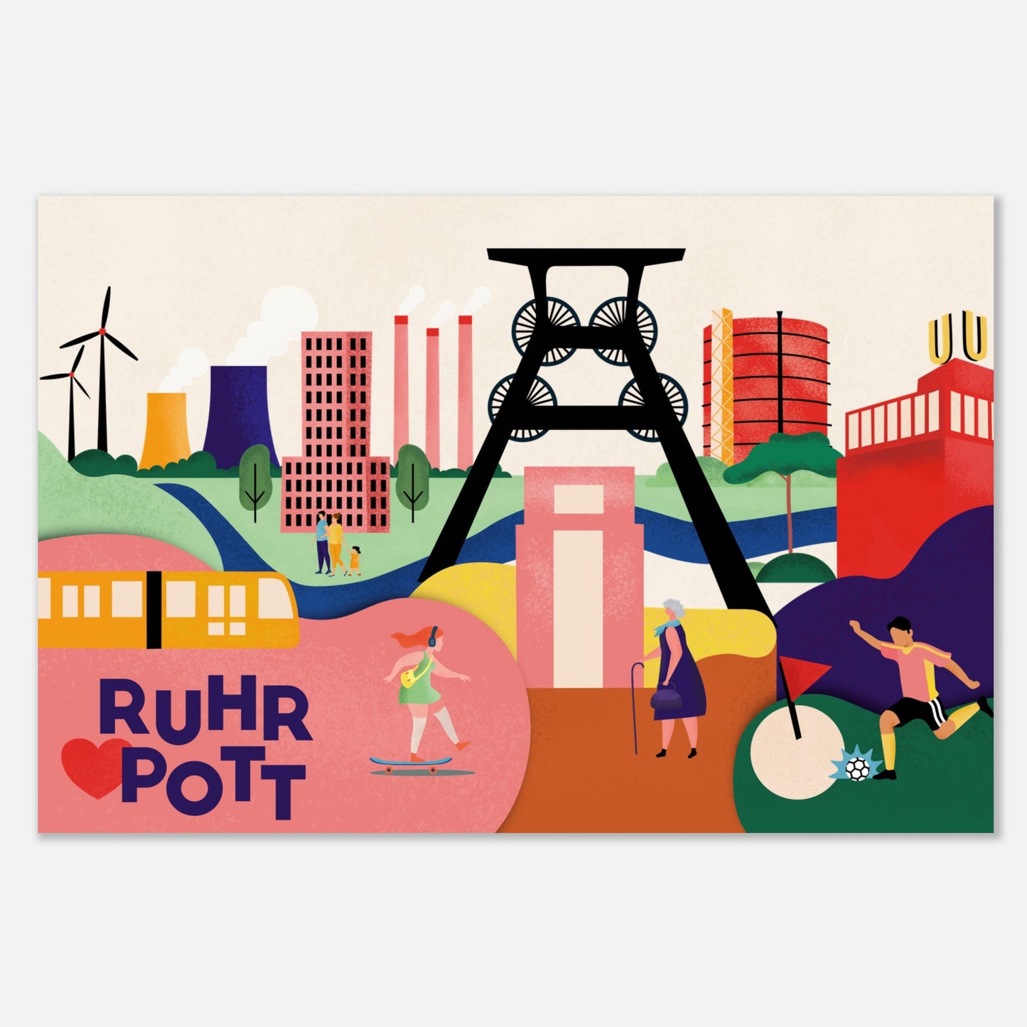 Ruhrgebiet Poster mit moderner Illustration für Wohnzimmer, Schlafzimmer und Küche