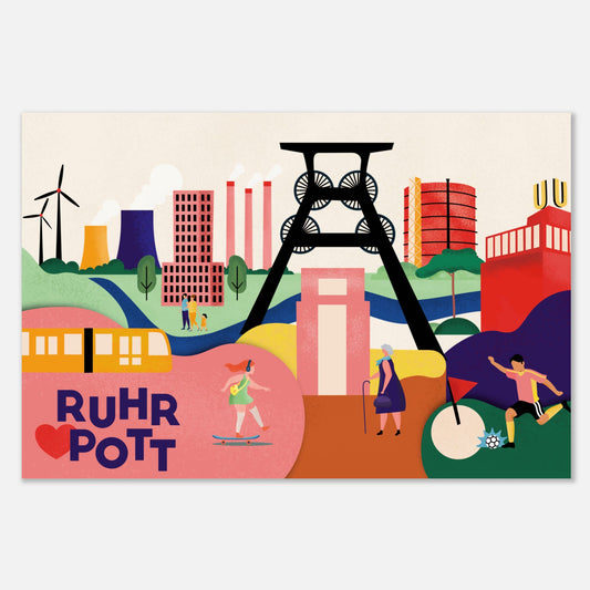 Ruhrgebiet Poster mit moderner Illustration für Wohnzimmer, Schlafzimmer und Küche