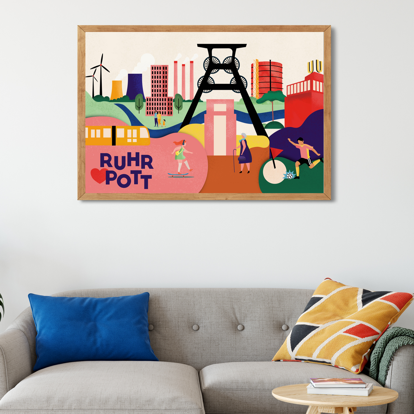 Stilvolle Ruhrpott Illustration als Kunstdruck mit urbanem Charakter fürs Wohnzimmer.