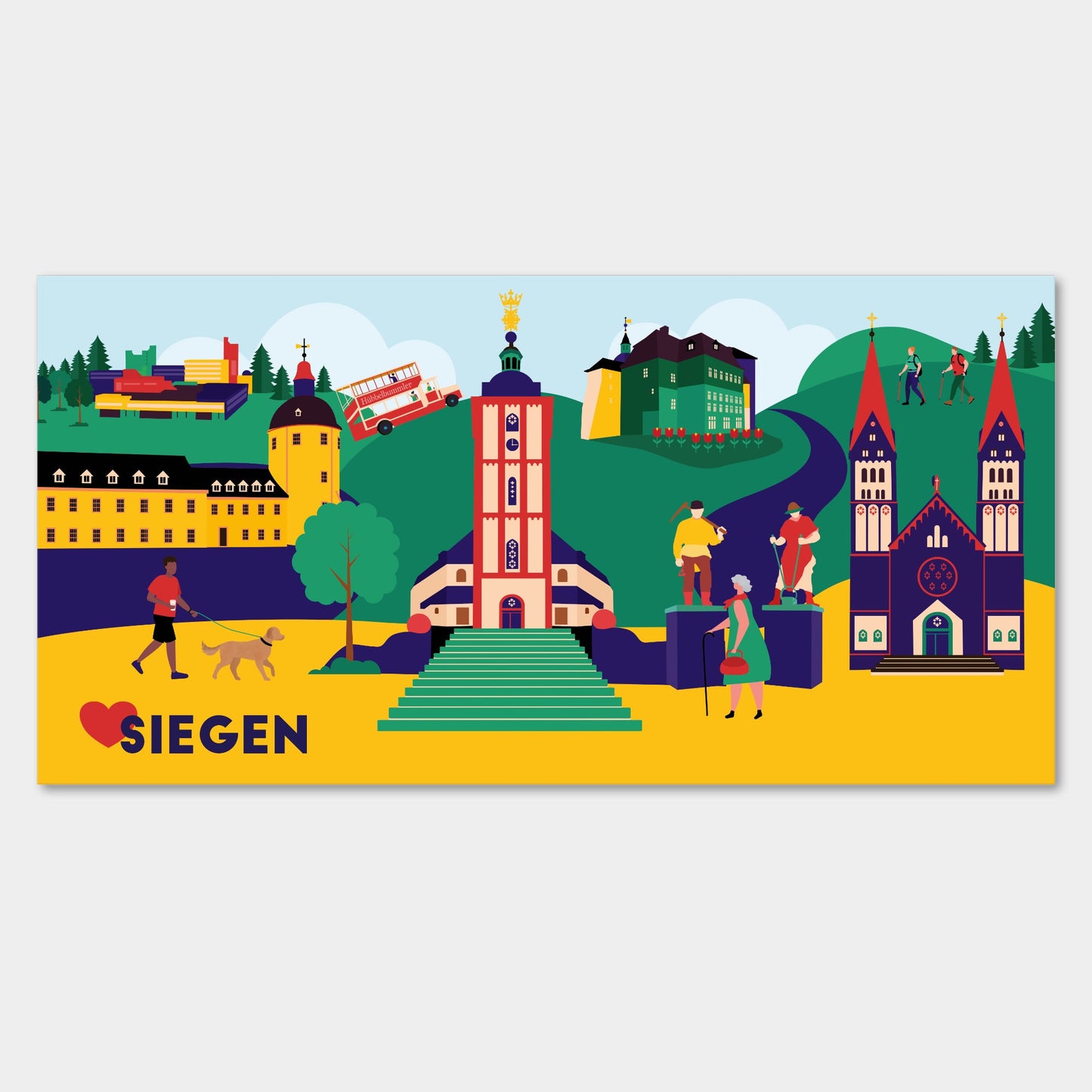Moderne Leinwand mit farbenfroher Illustration von Siegen, inklusive Oberes und Unteres Schloss