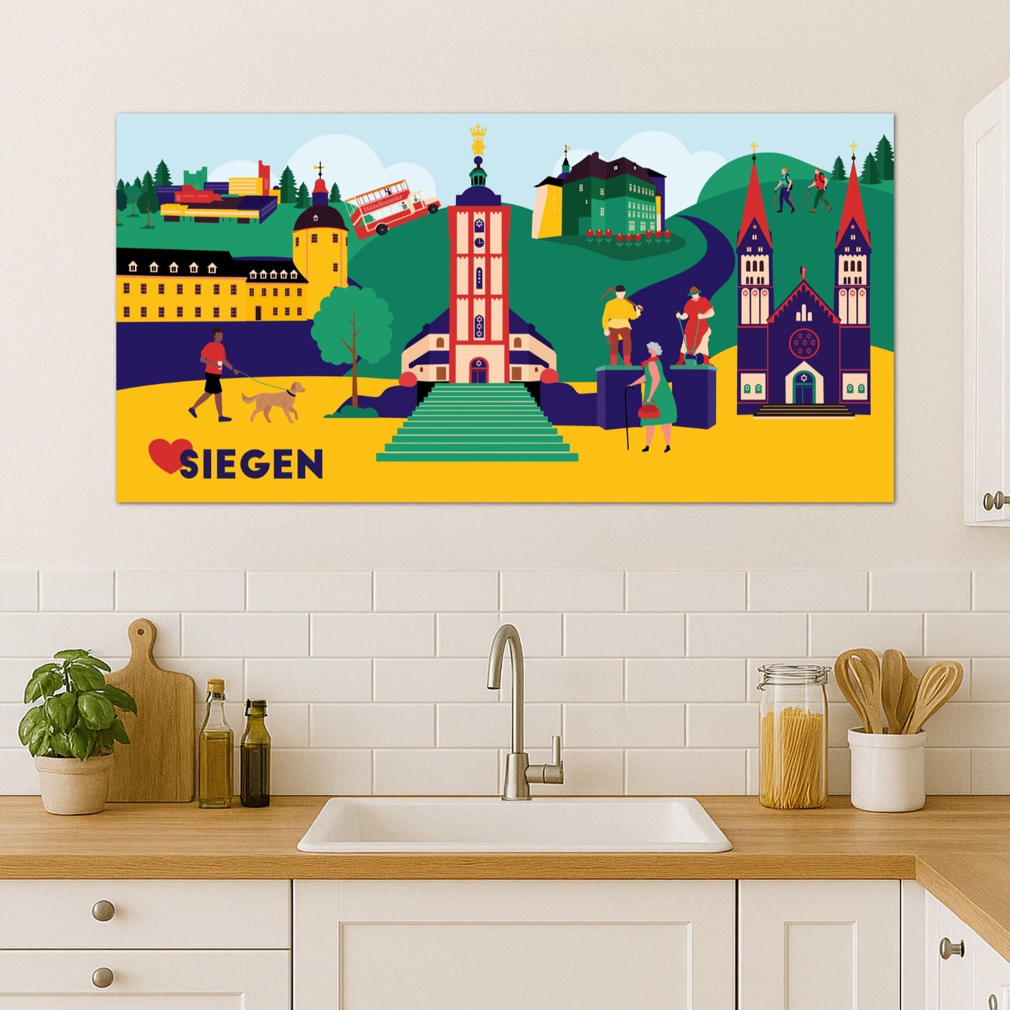 Design-Wandbild von Siegen für die Küche mit Nikolaikirche, Altstadt und Rathaus als Highlights