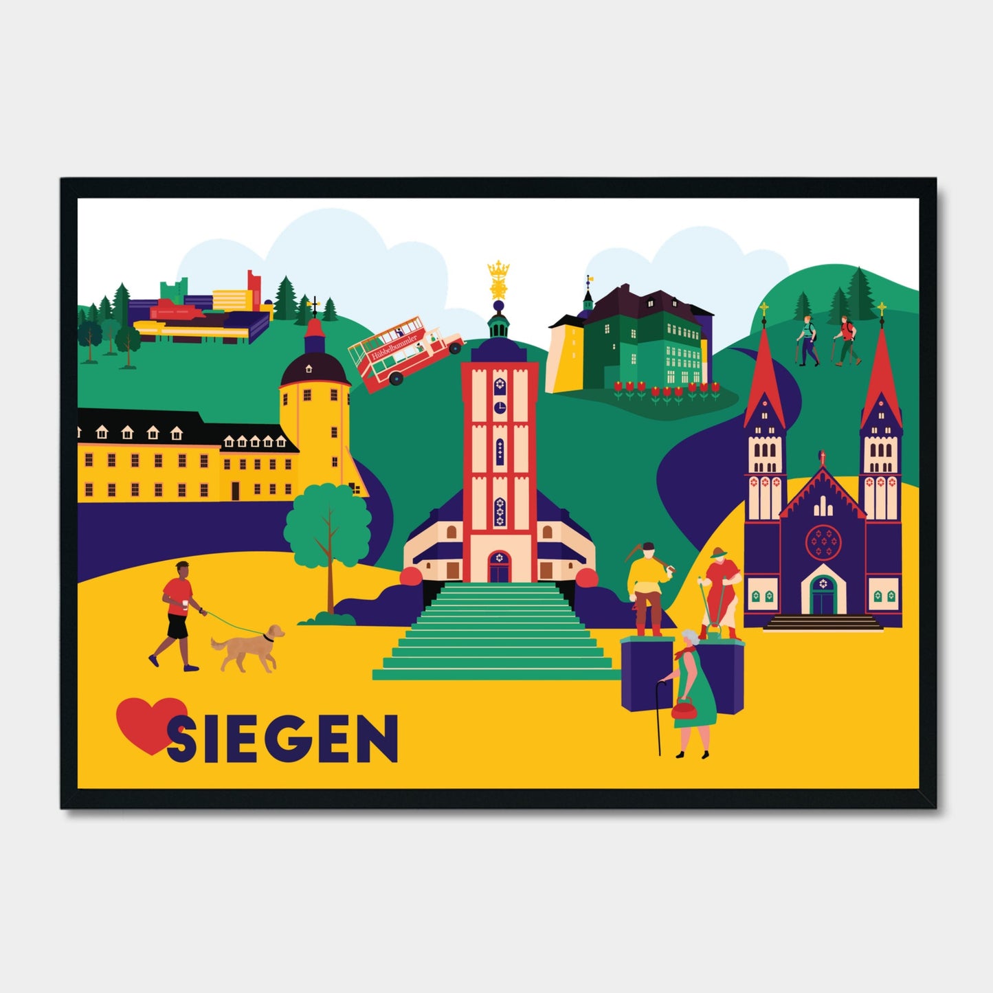 Design-Poster mit Wahrzeichen der Stadt Siegen – als Kunstdruck in DIN-Formaten