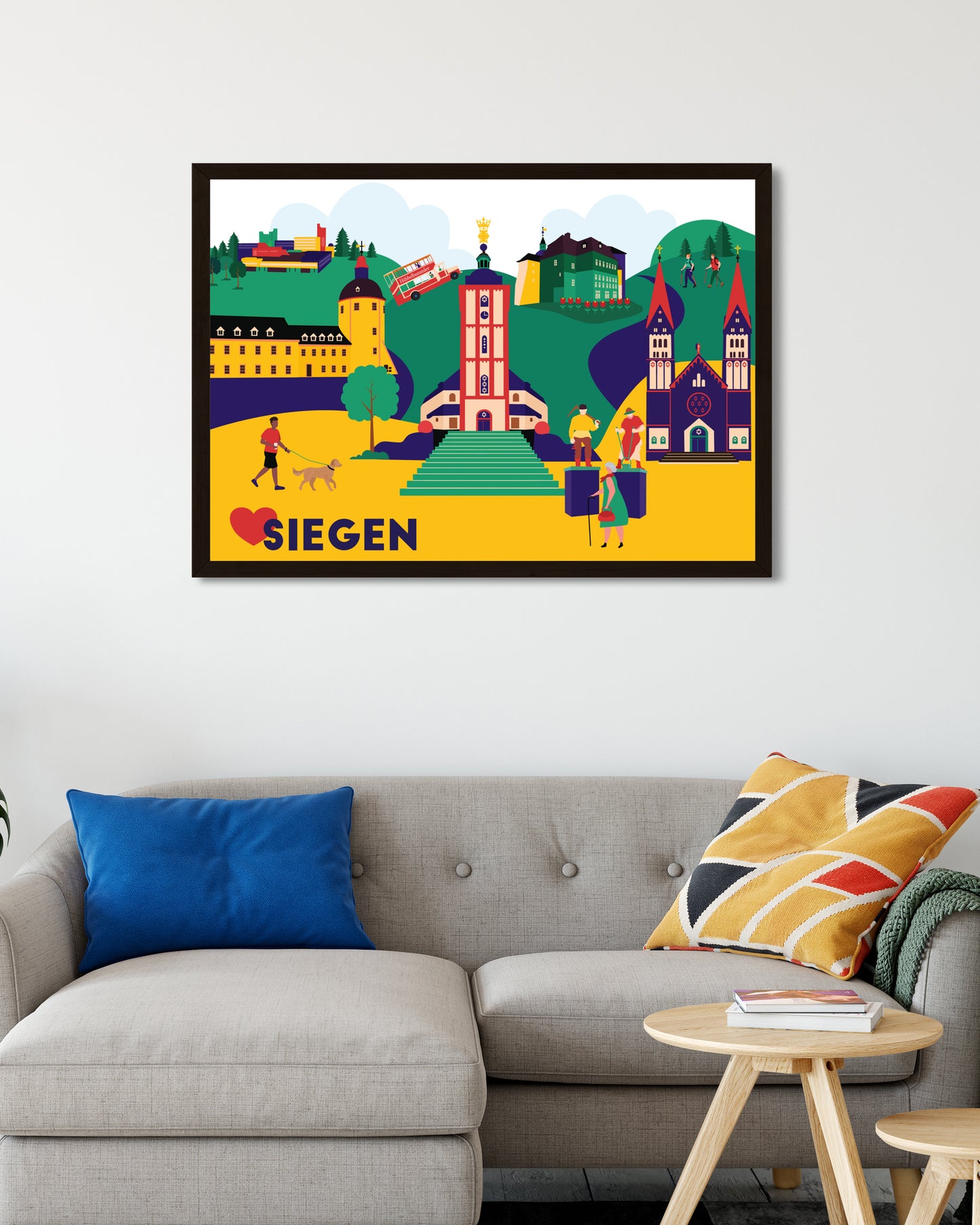 Poster mit Siegens Sehenswürdigkeiten wie Obere und Untere Schlossanlage, Uni und Henner & Frieder