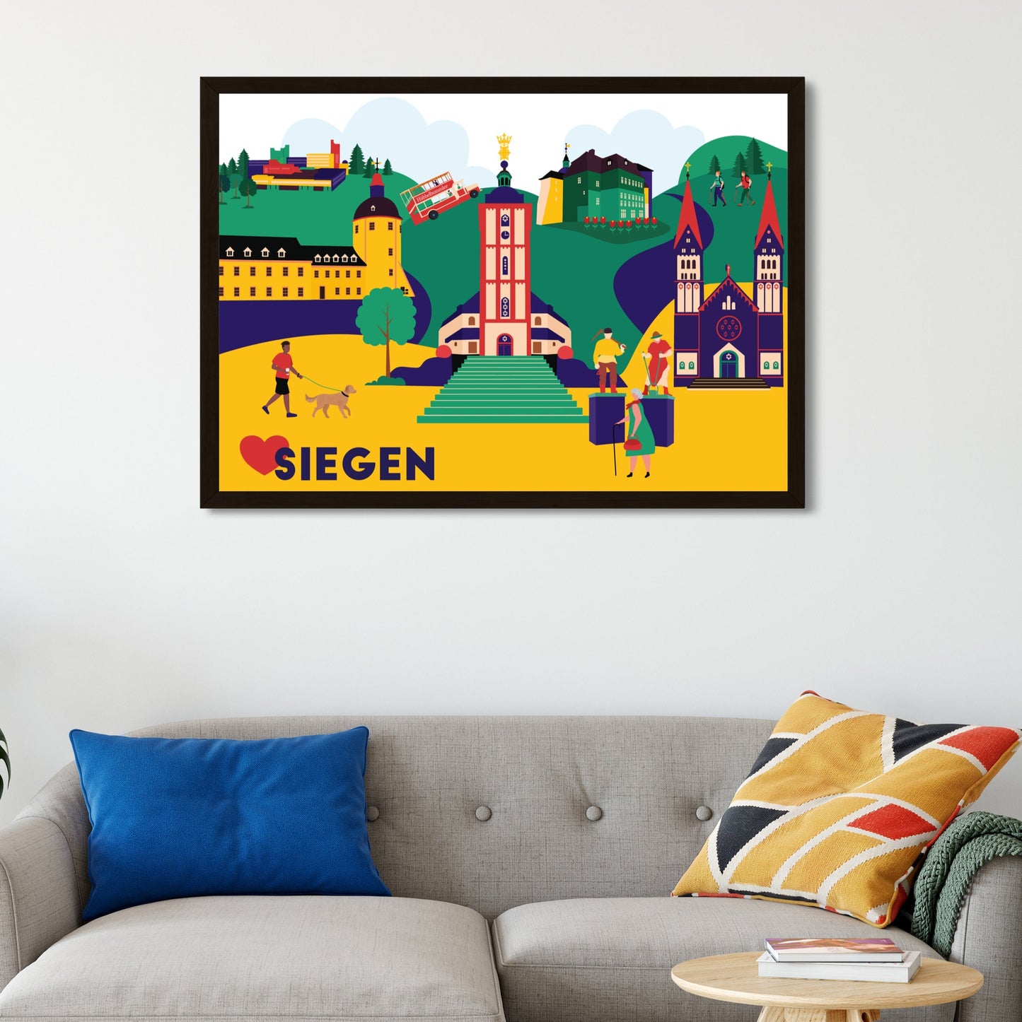 Poster mit Siegens Sehenswürdigkeiten wie Obere und Untere Schlossanlage, Uni und Henner & Frieder