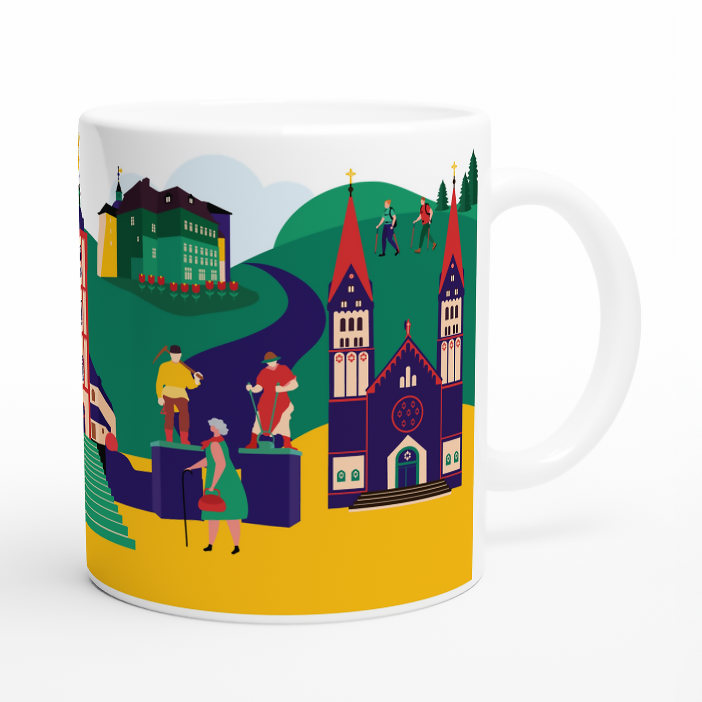 Geschenkidee: Siegen-Tasse mit modernem Stadtbild und Henner & Frieder