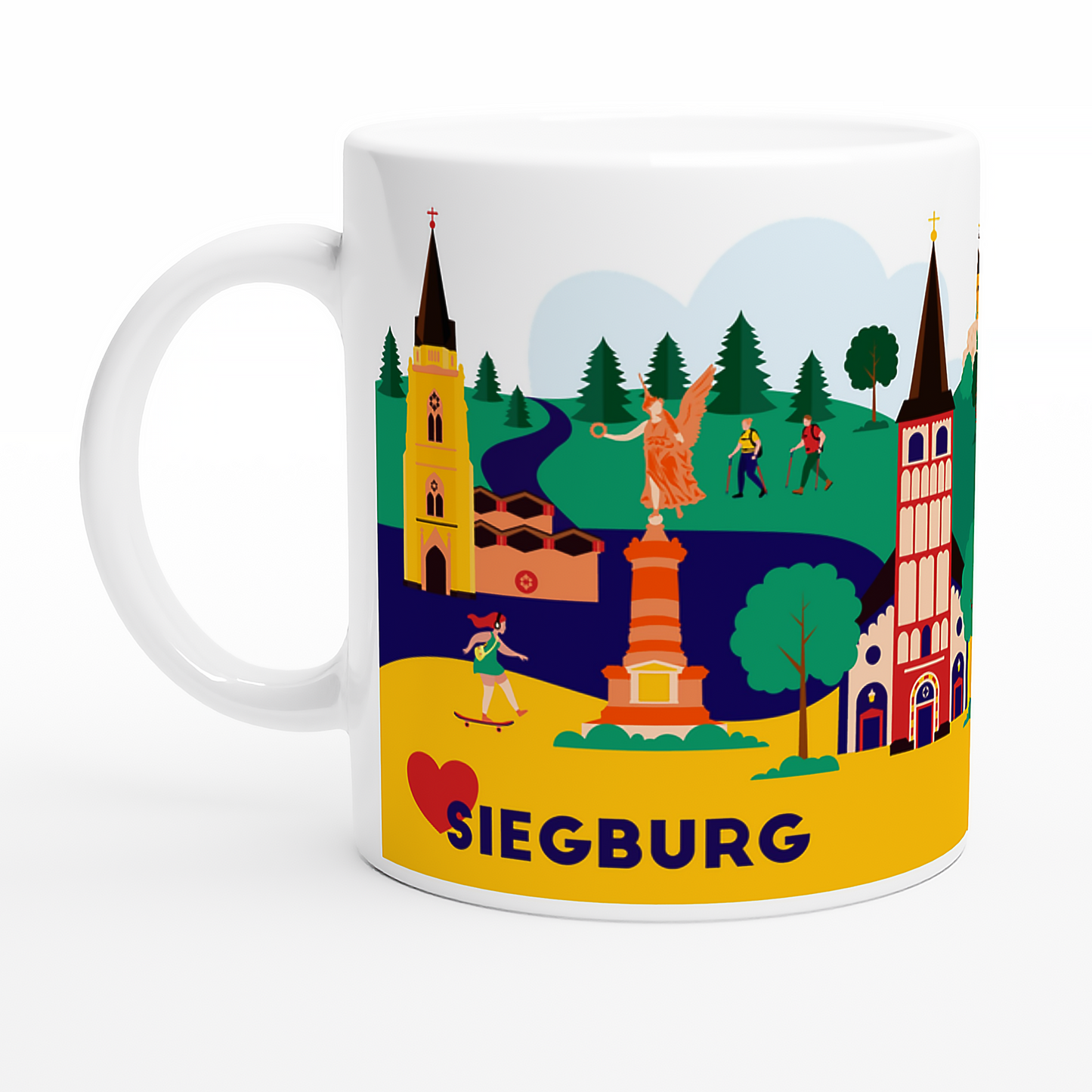 Bunte Siegburg Tasse mit Wahrzeichen und urbanem Design
