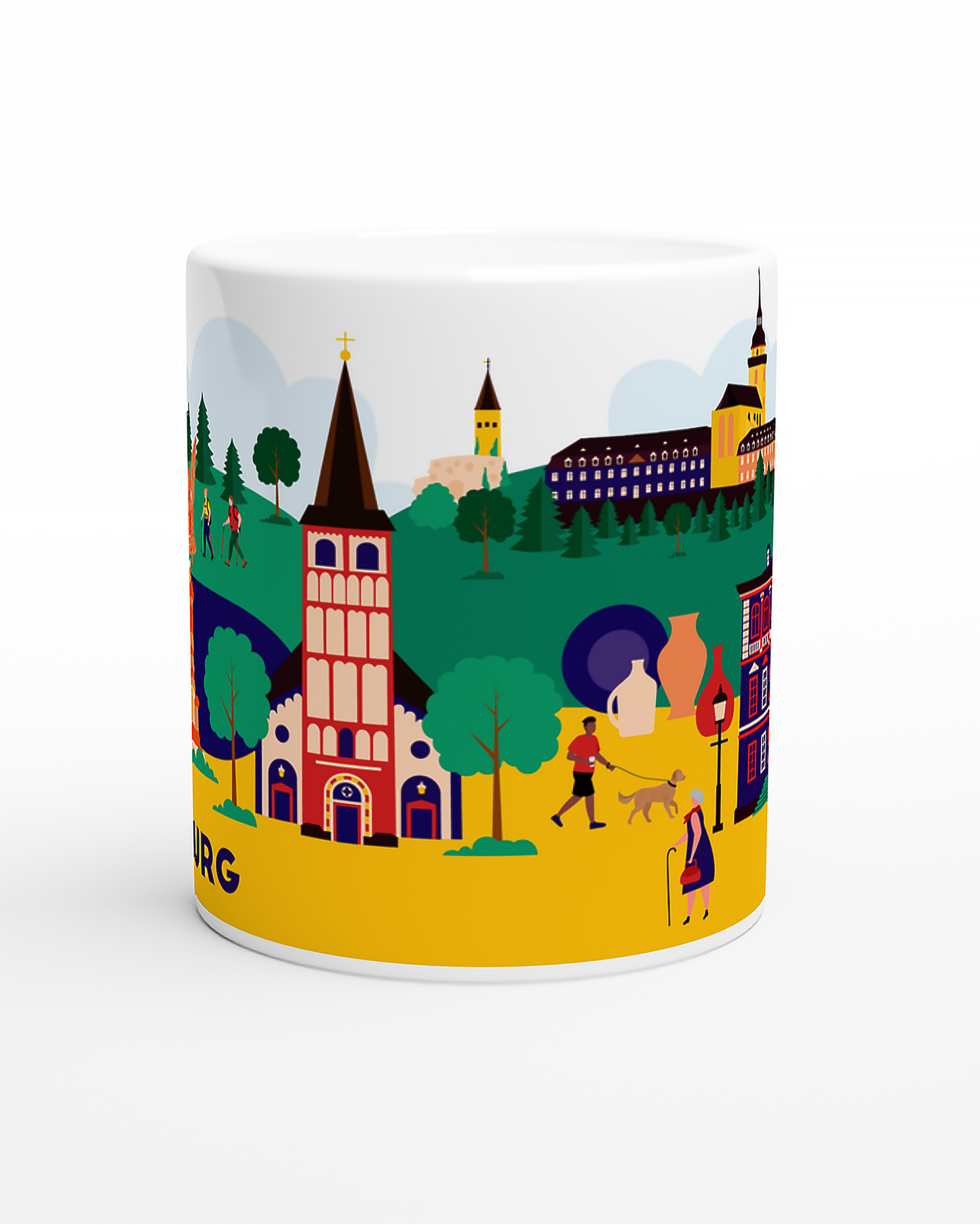 Moderne Keramiktasse mit Siegburg Motiven und Flat-Design