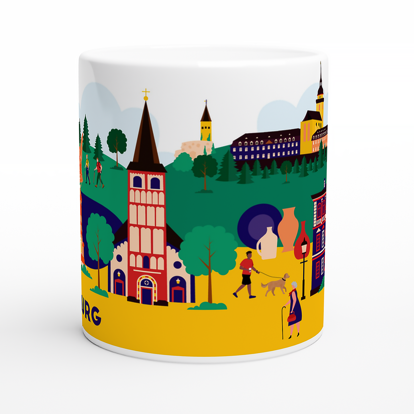 Moderne Keramiktasse mit Siegburg Motiven und Flat-Design