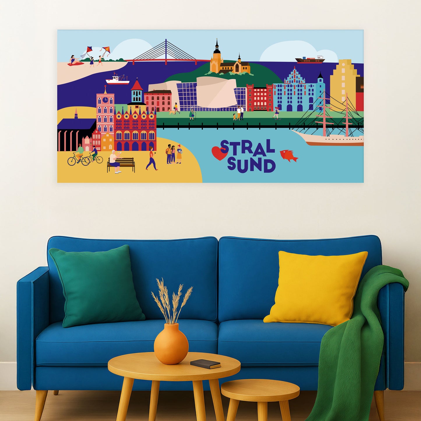 Stralsund Canvas mir buntem Stadt-Motiv und Wahrzeichen der Stadt.